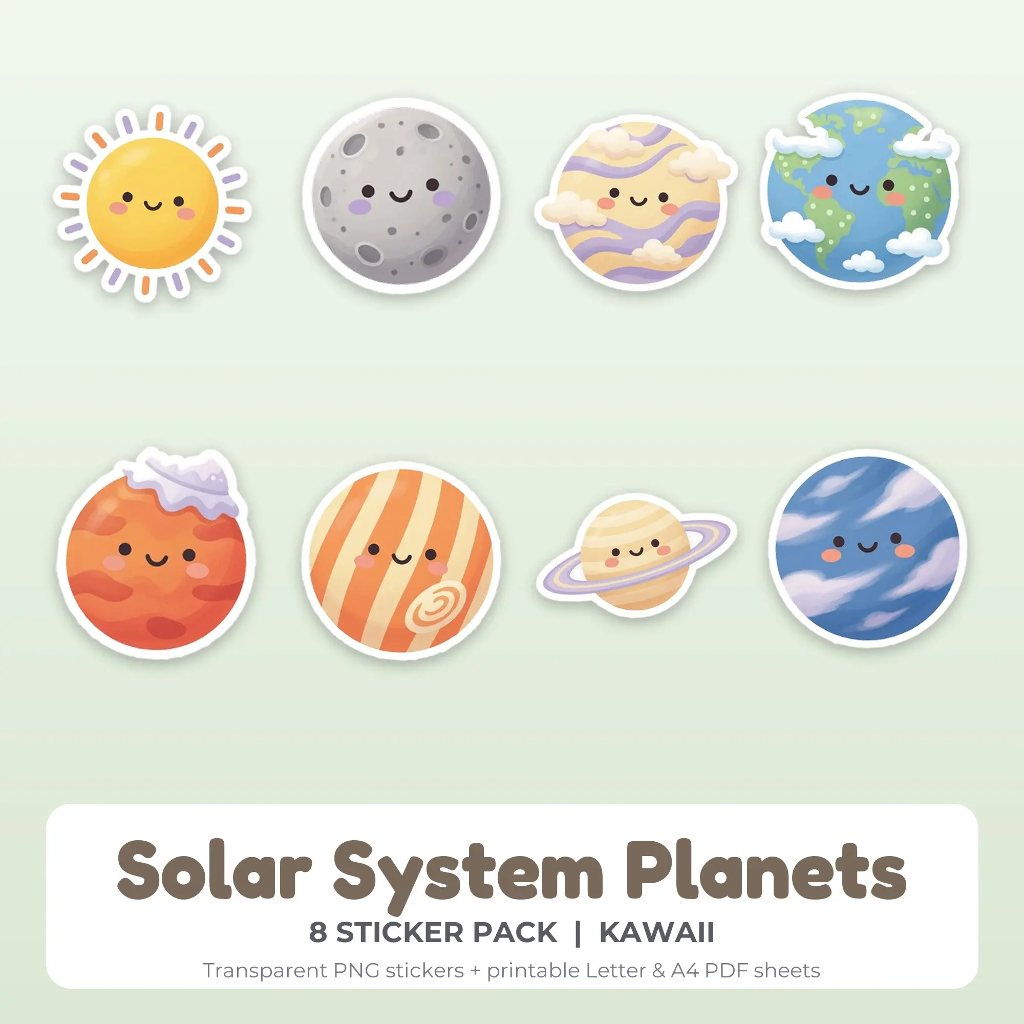 Solar System Planets Sticker Pack - 8 Printable Stickers preview