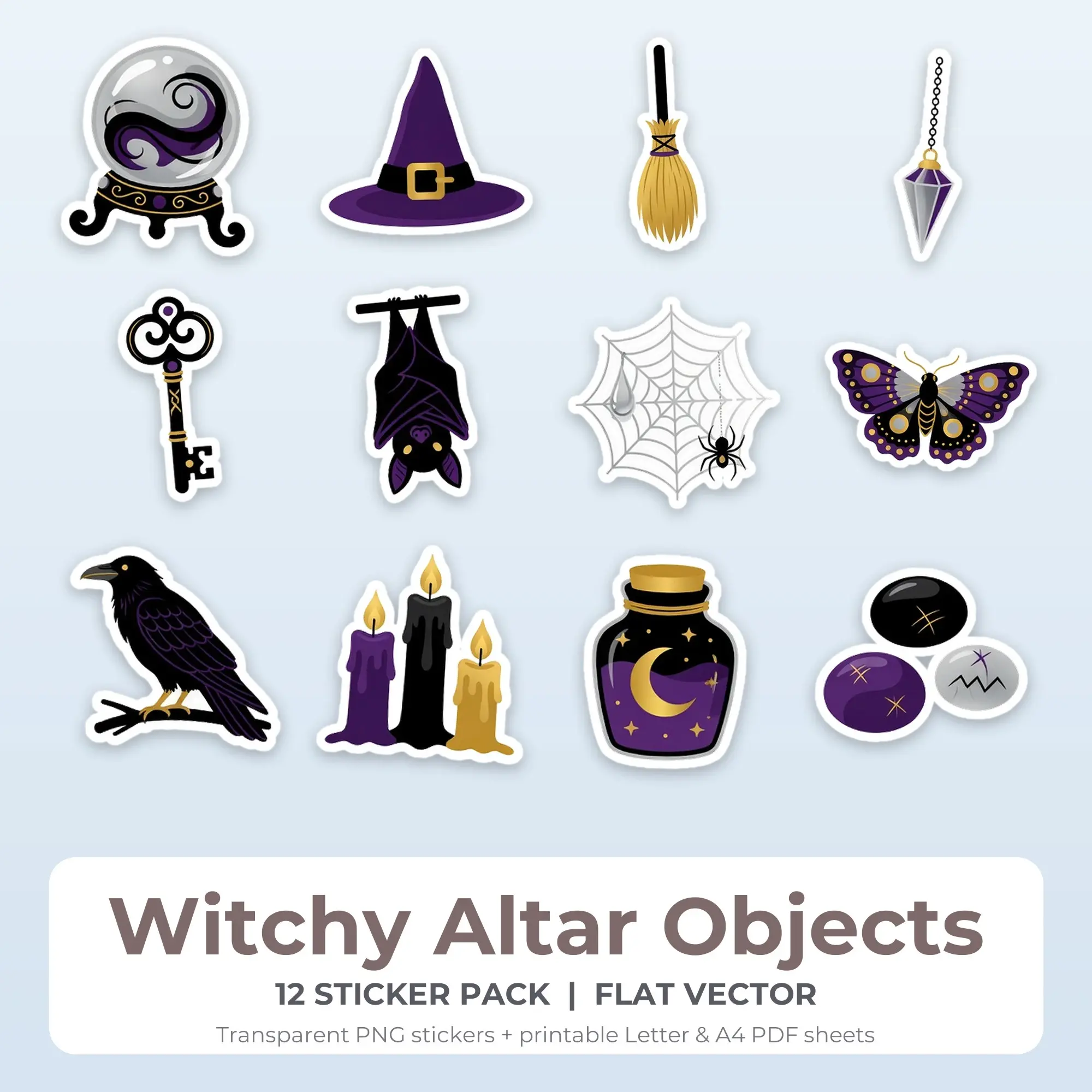 Witchy Altar Objects Sticker Pack - 12 Printable Stickers preview