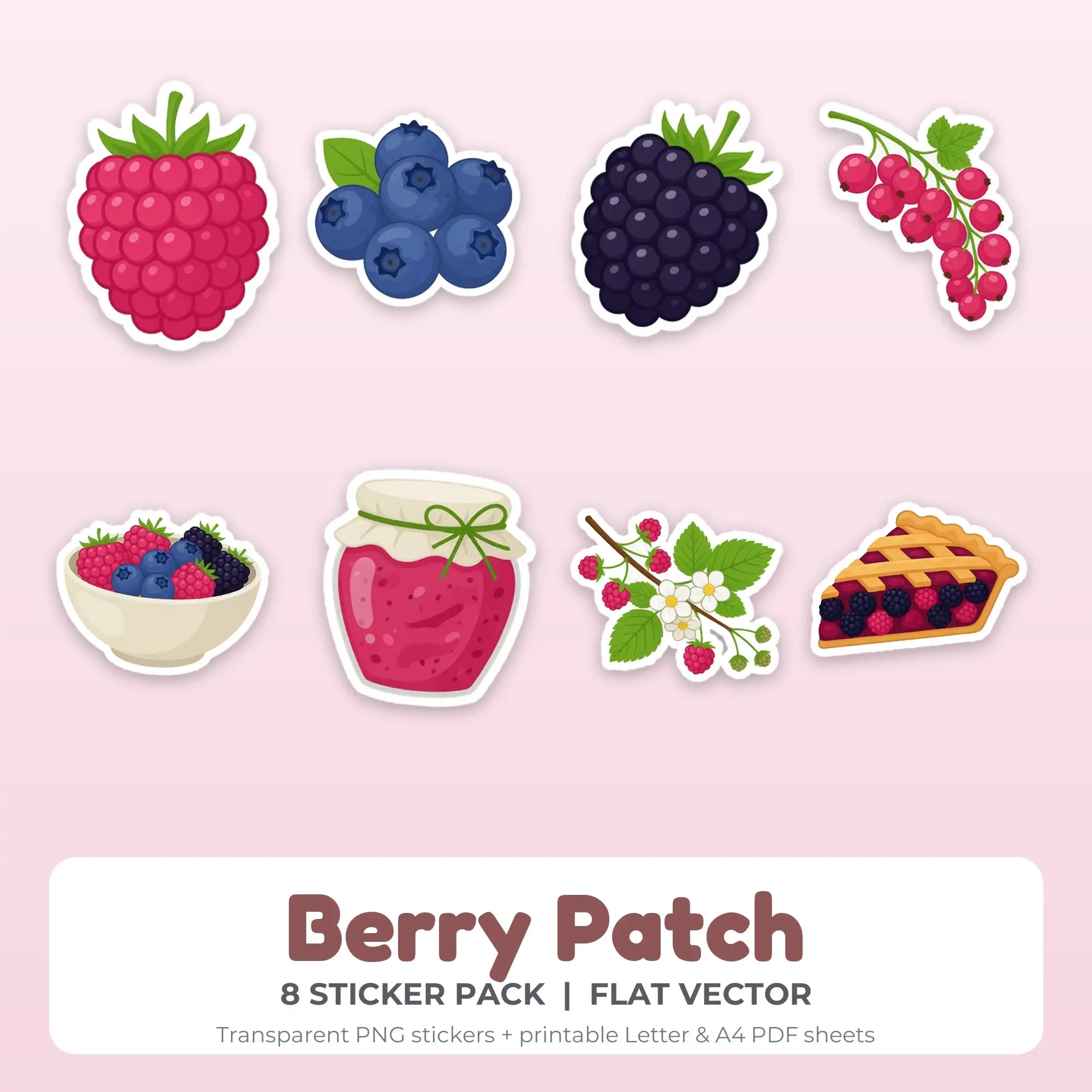 Berry Patch Sticker Pack - 8 Printable Stickers preview