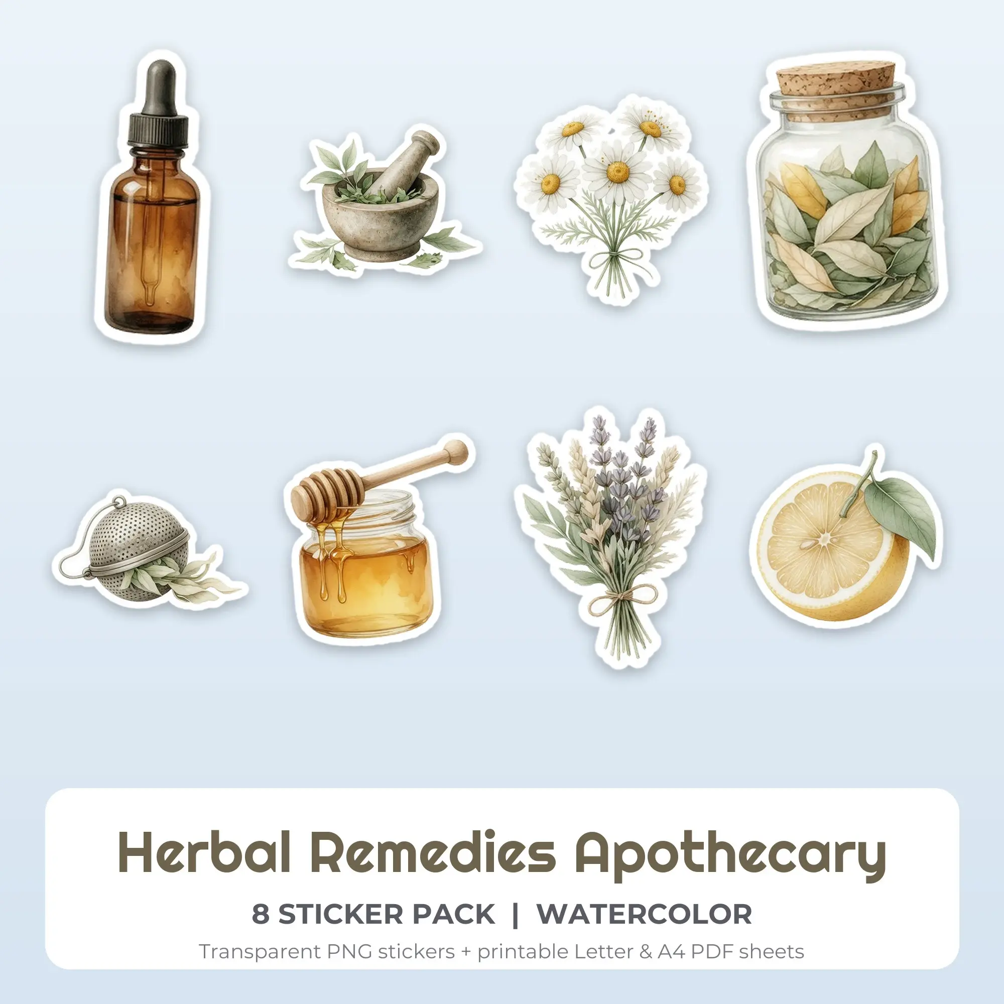 8 Herbal Remedies Apothecary Stickers - Printable Sticker Sheet PDF preview