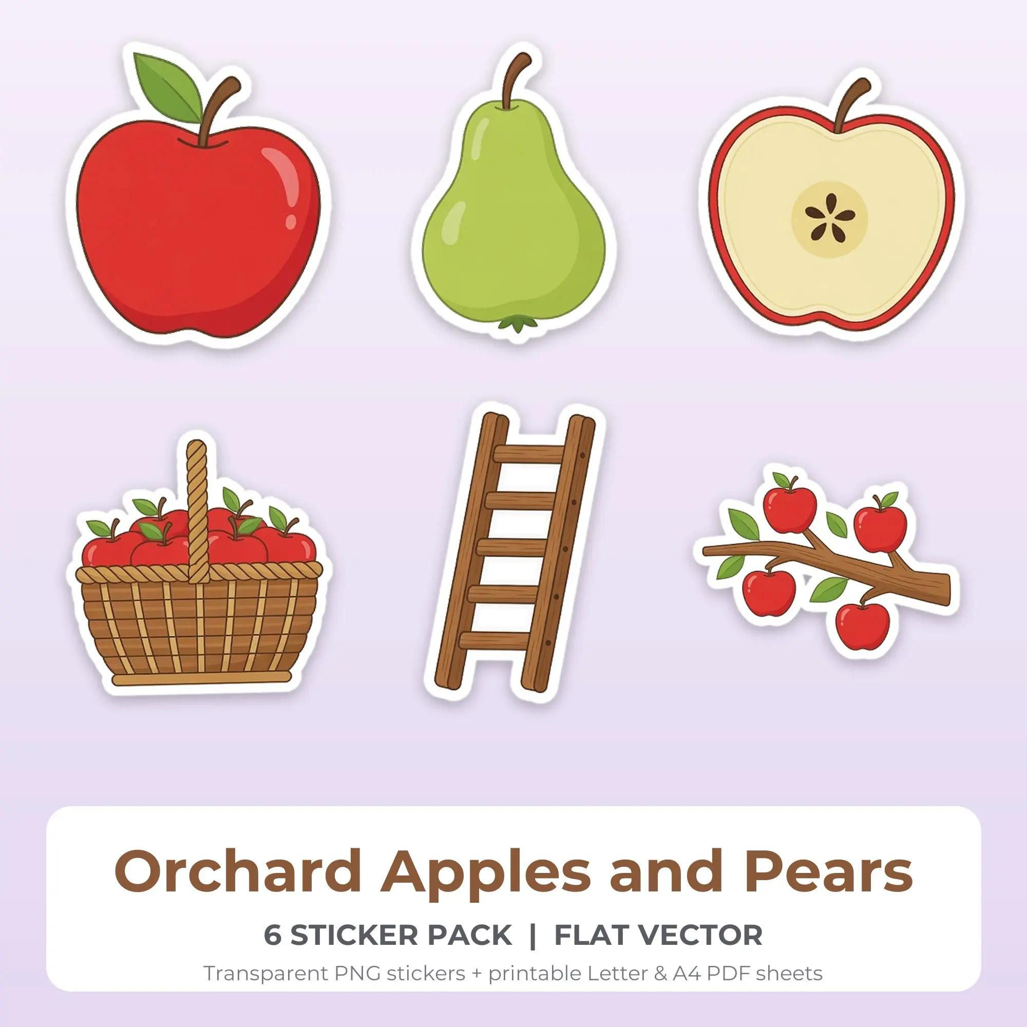 6 Orchard Apples and Pears Stickers - Printable Sticker Sheet PDF preview