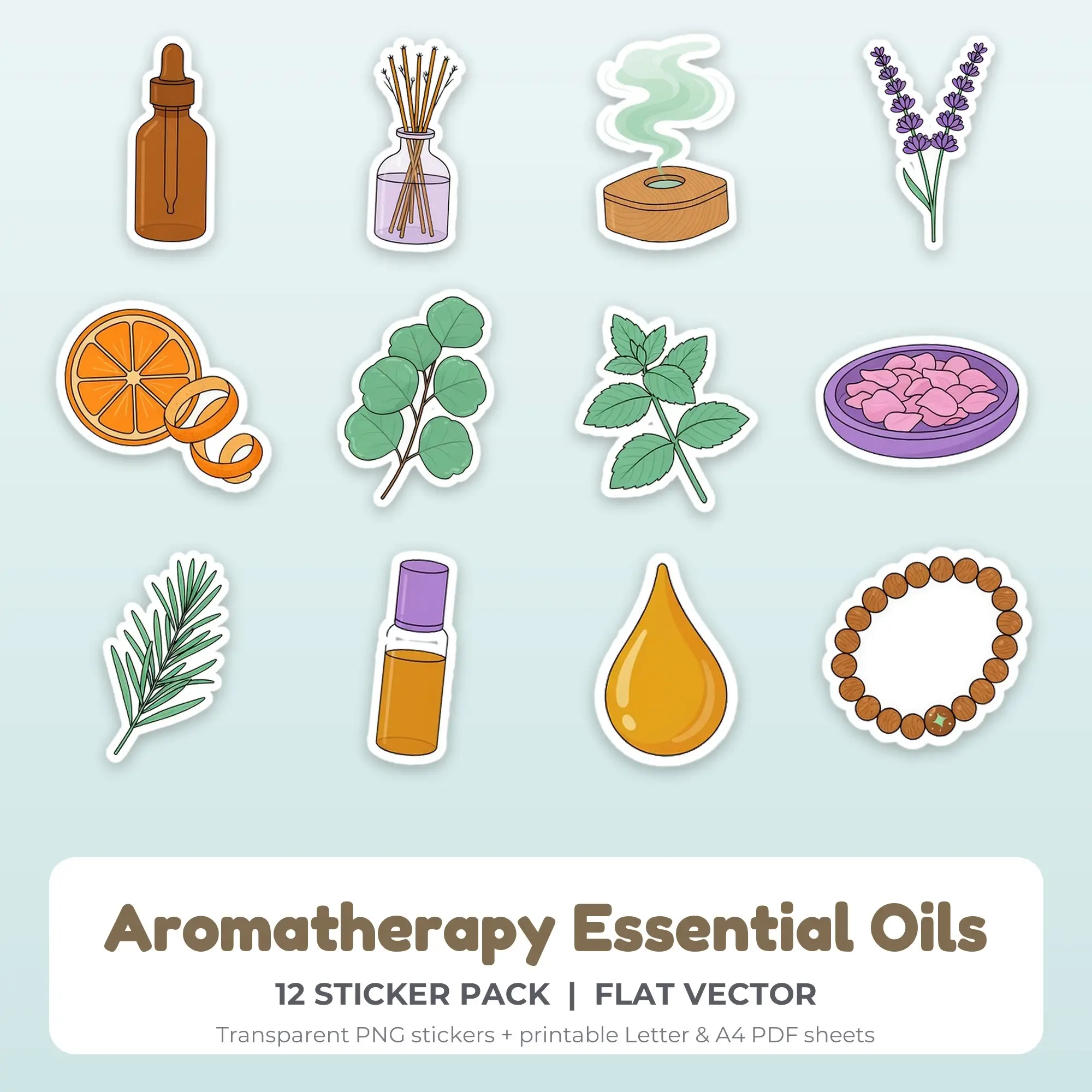 Aromatherapy Essential Oils Sticker Pack - 12 Printable Stickers preview