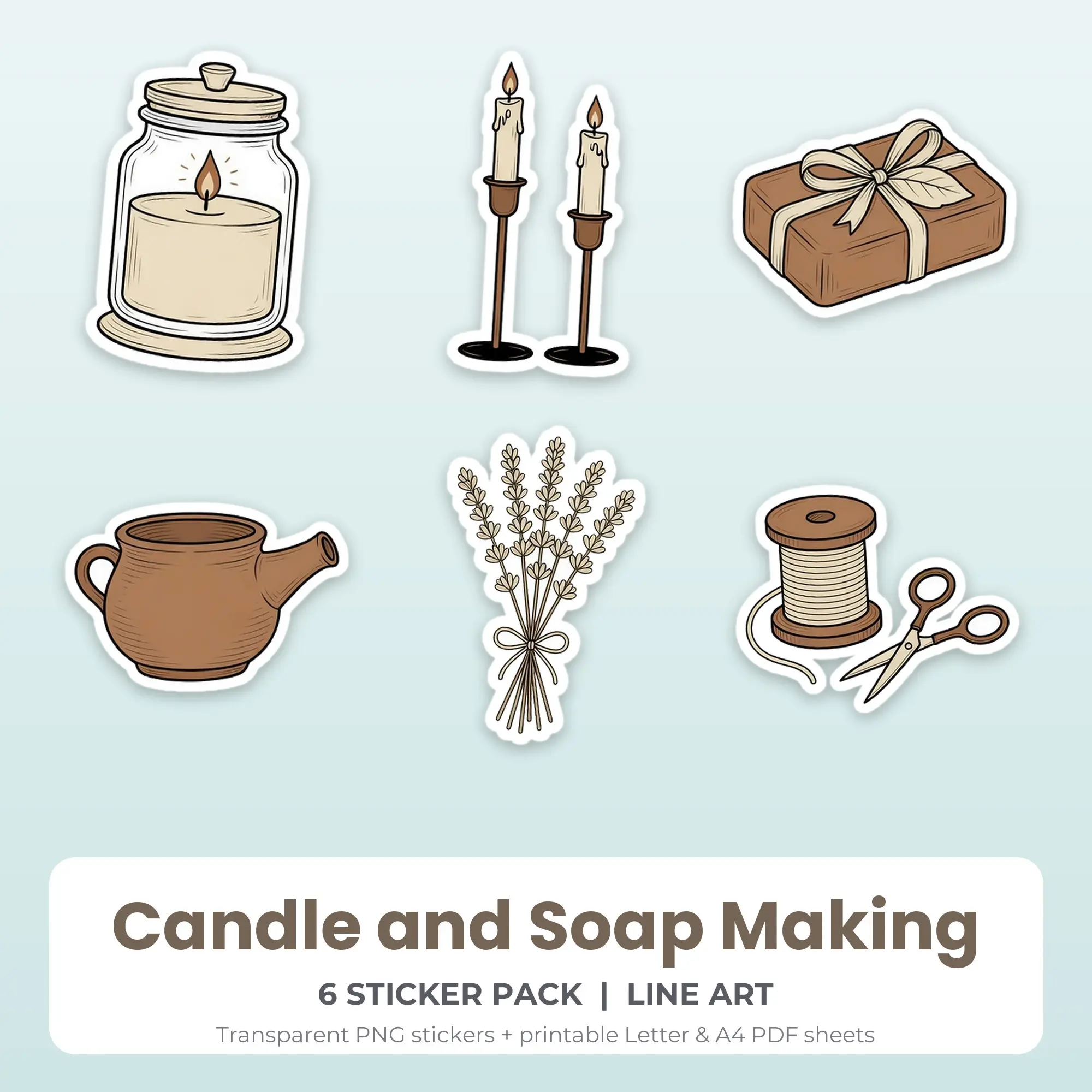 Candle and Soap Making Printable Stickers - 6 Die-Cut PNG + PDF preview