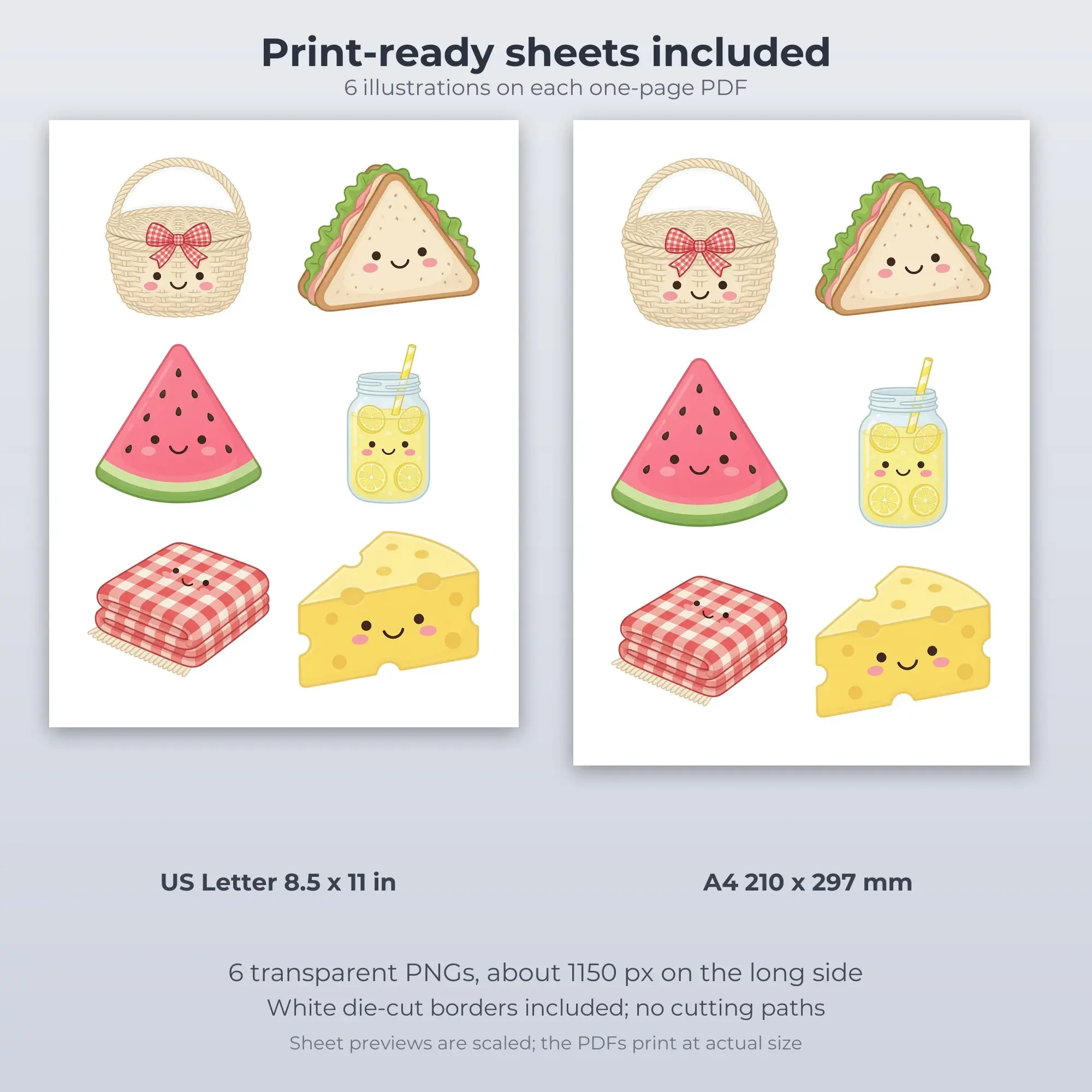 Kawaii Picnic Basket Sticker Set - 6 Printable PNG, preview 2 of 2