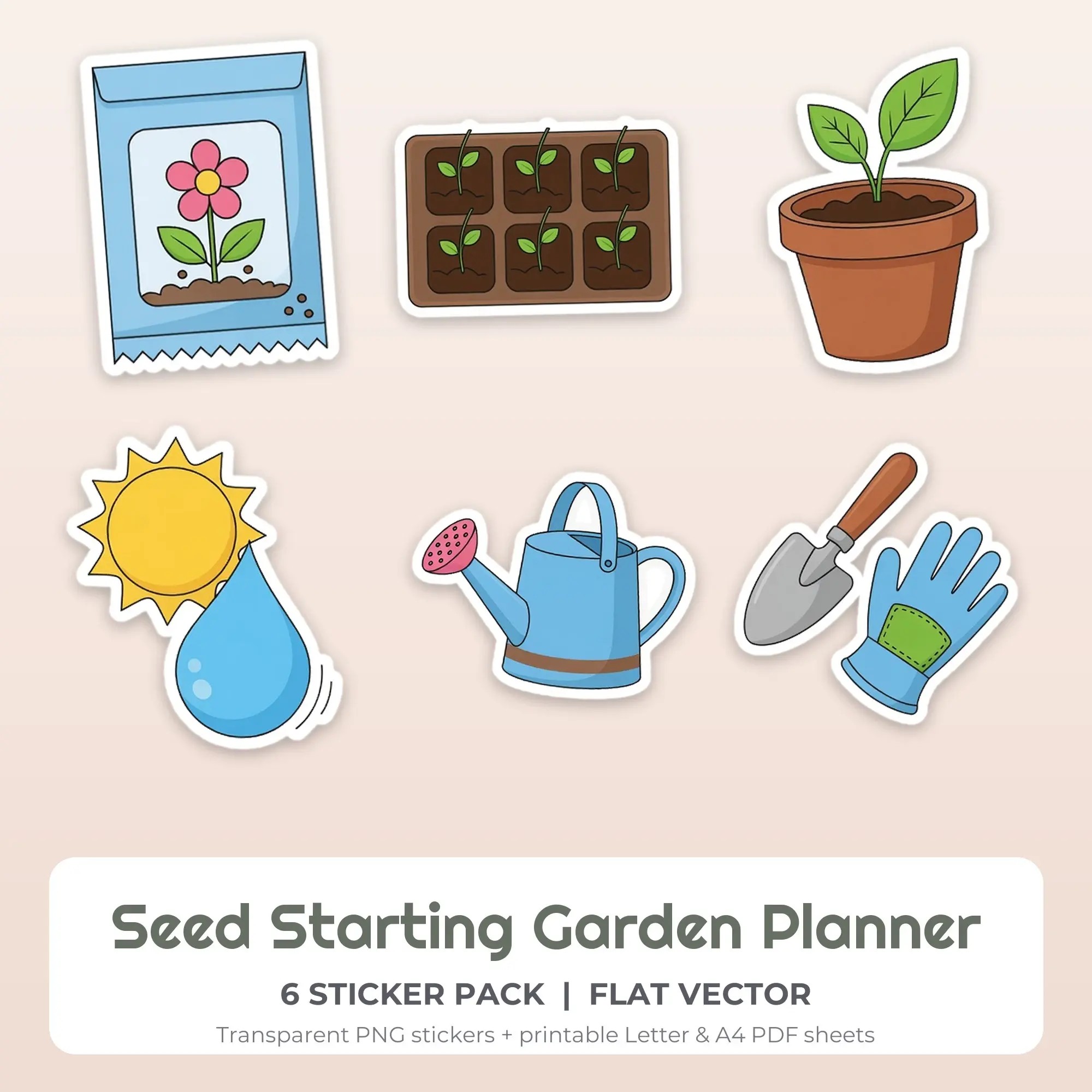 Seed Starting Garden Planner Printable Stickers - 6 Die-Cut PNG + PDF preview