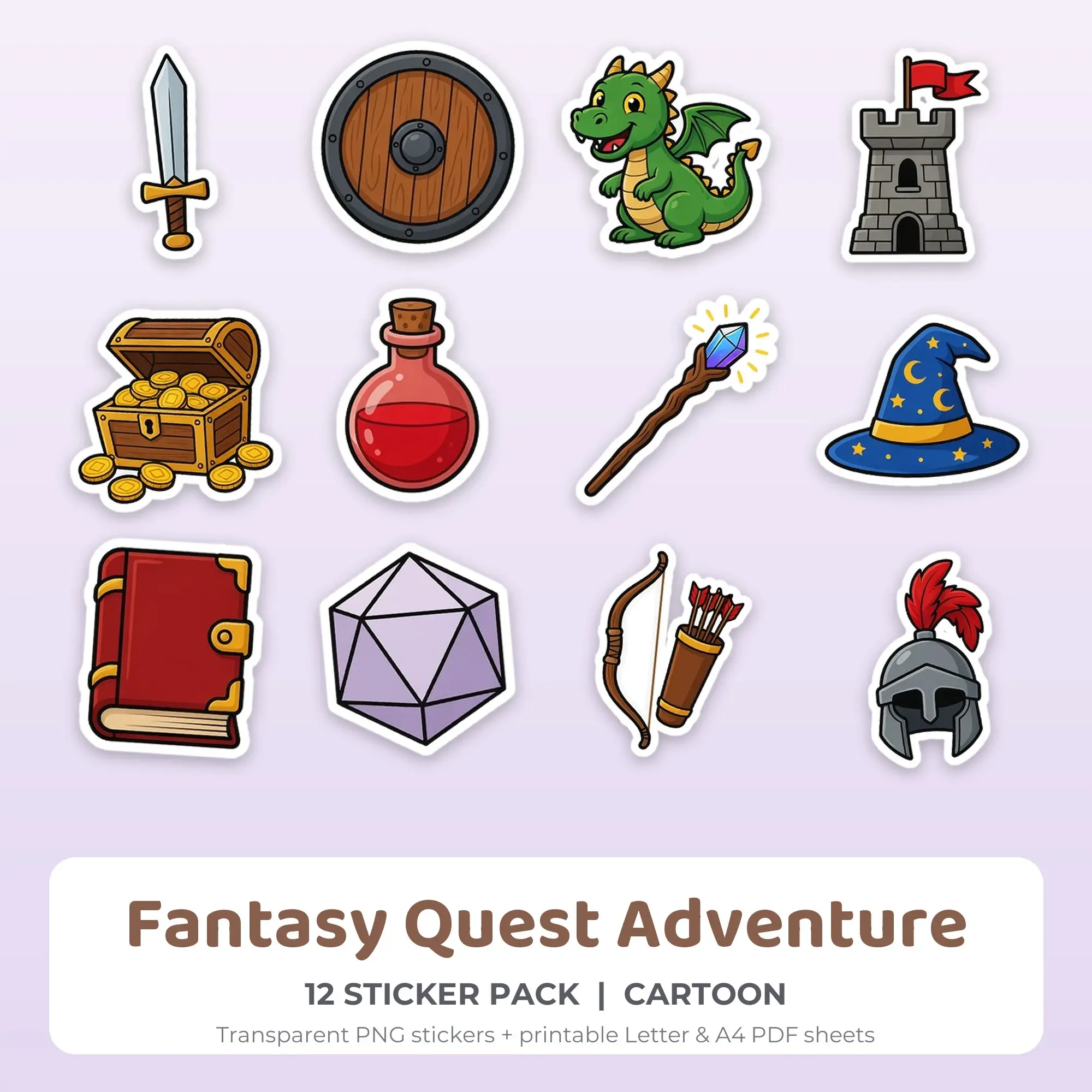 Fantasy Quest Adventure Sticker Pack - 12 Printable Stickers preview