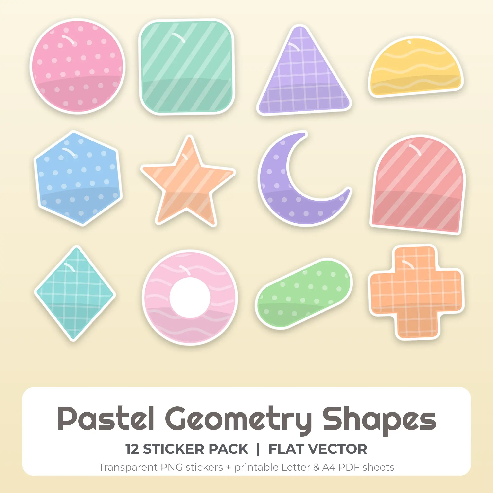 Pastel Geometry Shapes Sticker Pack - 12 Printable Stickers preview