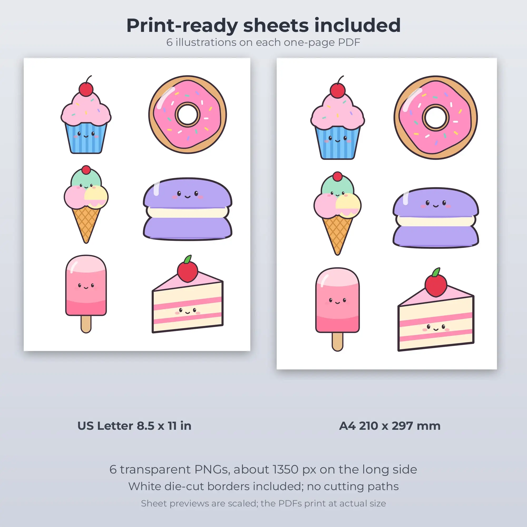 Sweet Bakery Treats Printable Stickers - 6 Die-Cut PNG + PDF, preview 2 of 2