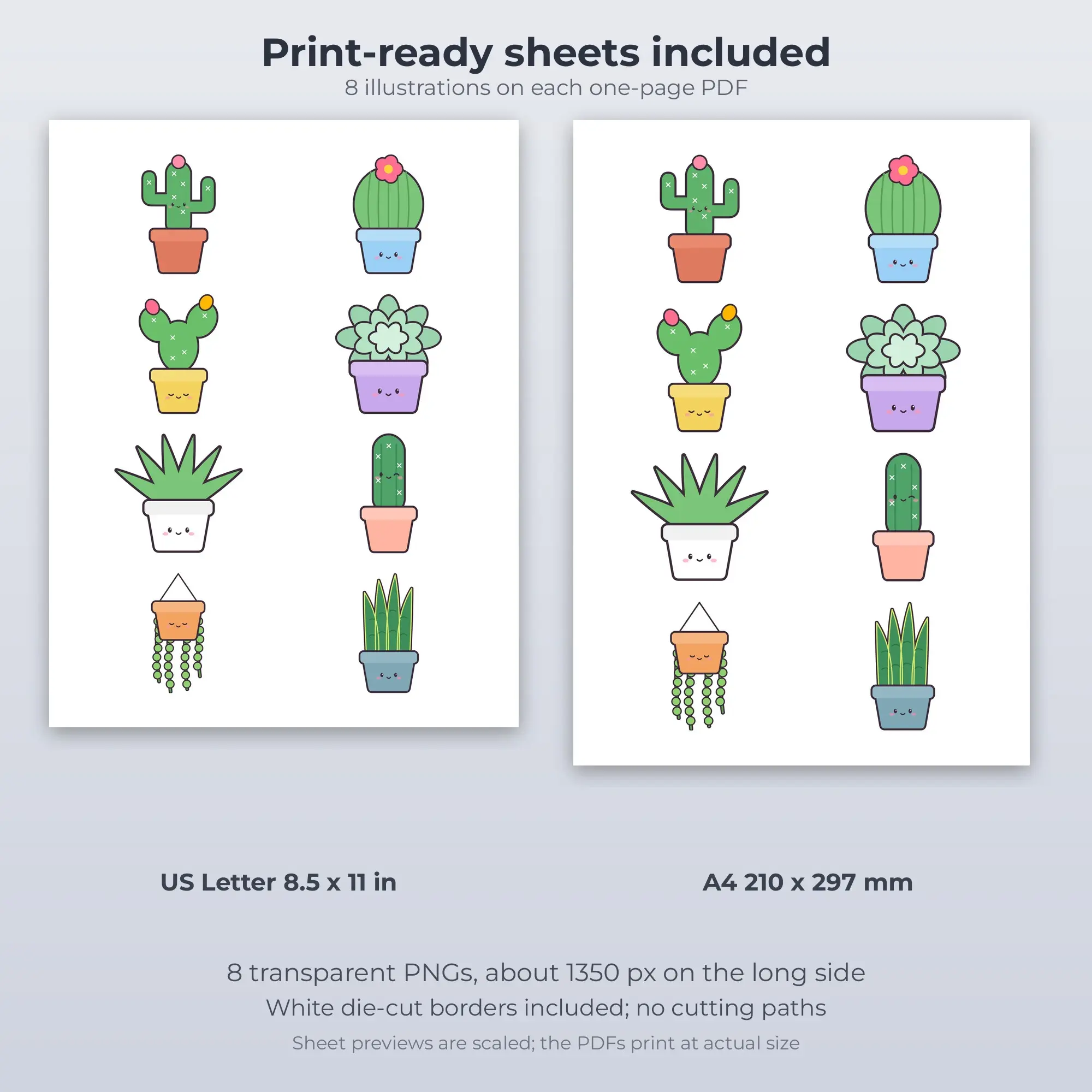 8 Potted Cactus and Succulents Stickers - Printable Sticker Sheet PDF, preview 2 of 2