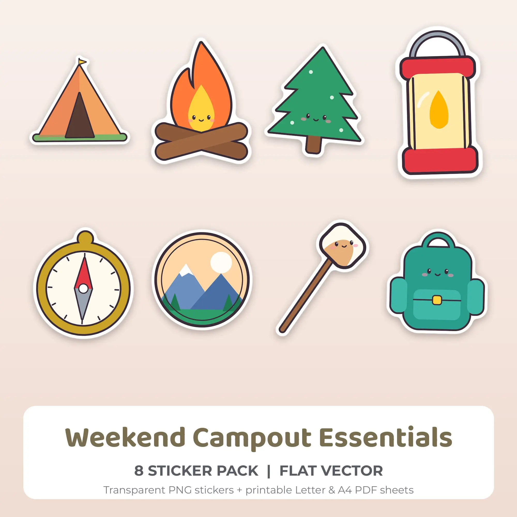 Weekend Campout Essentials Sticker Pack - 8 Printable Stickers preview