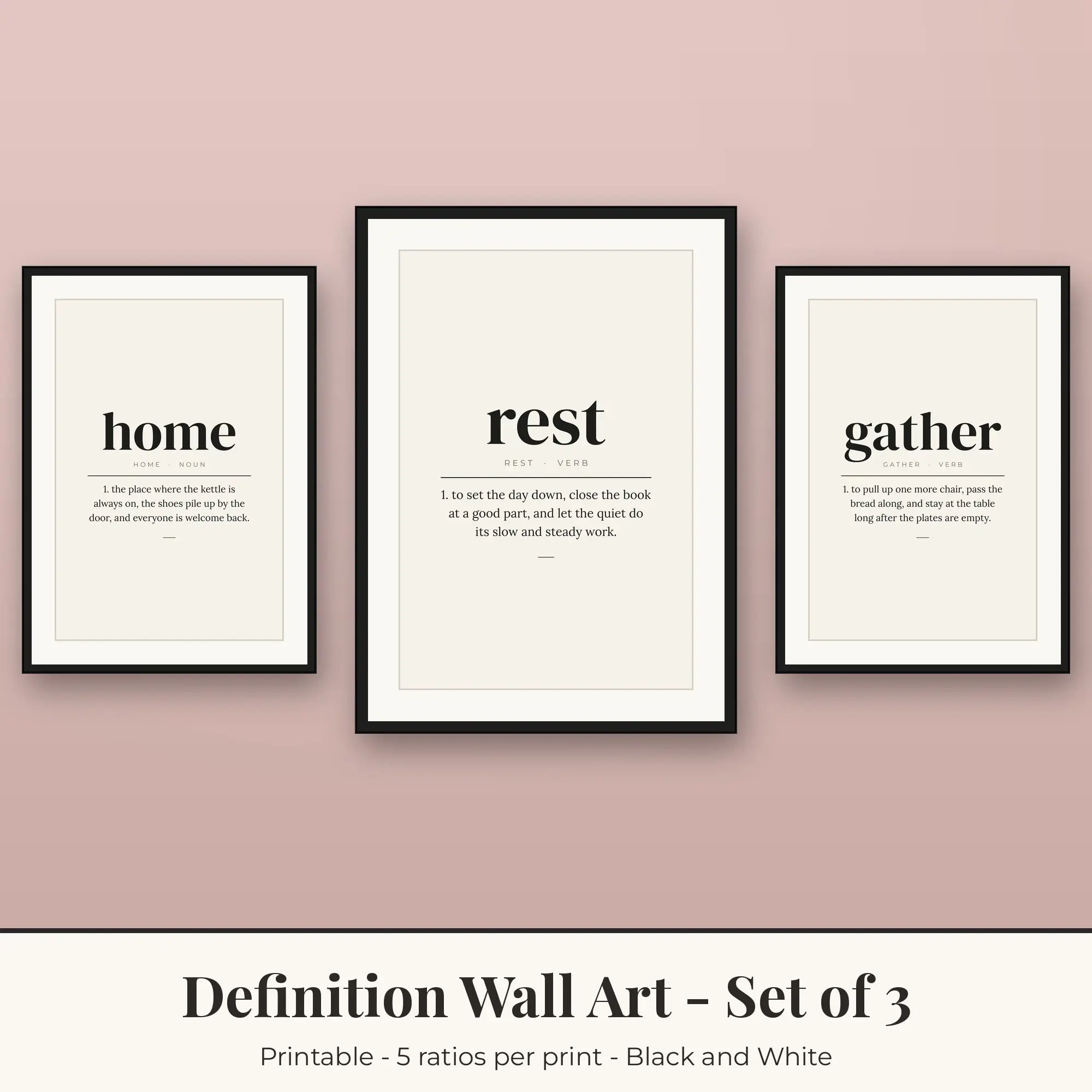 Definition Wall Art Set of 3: Home, Rest, Gather Typographic Prints preview