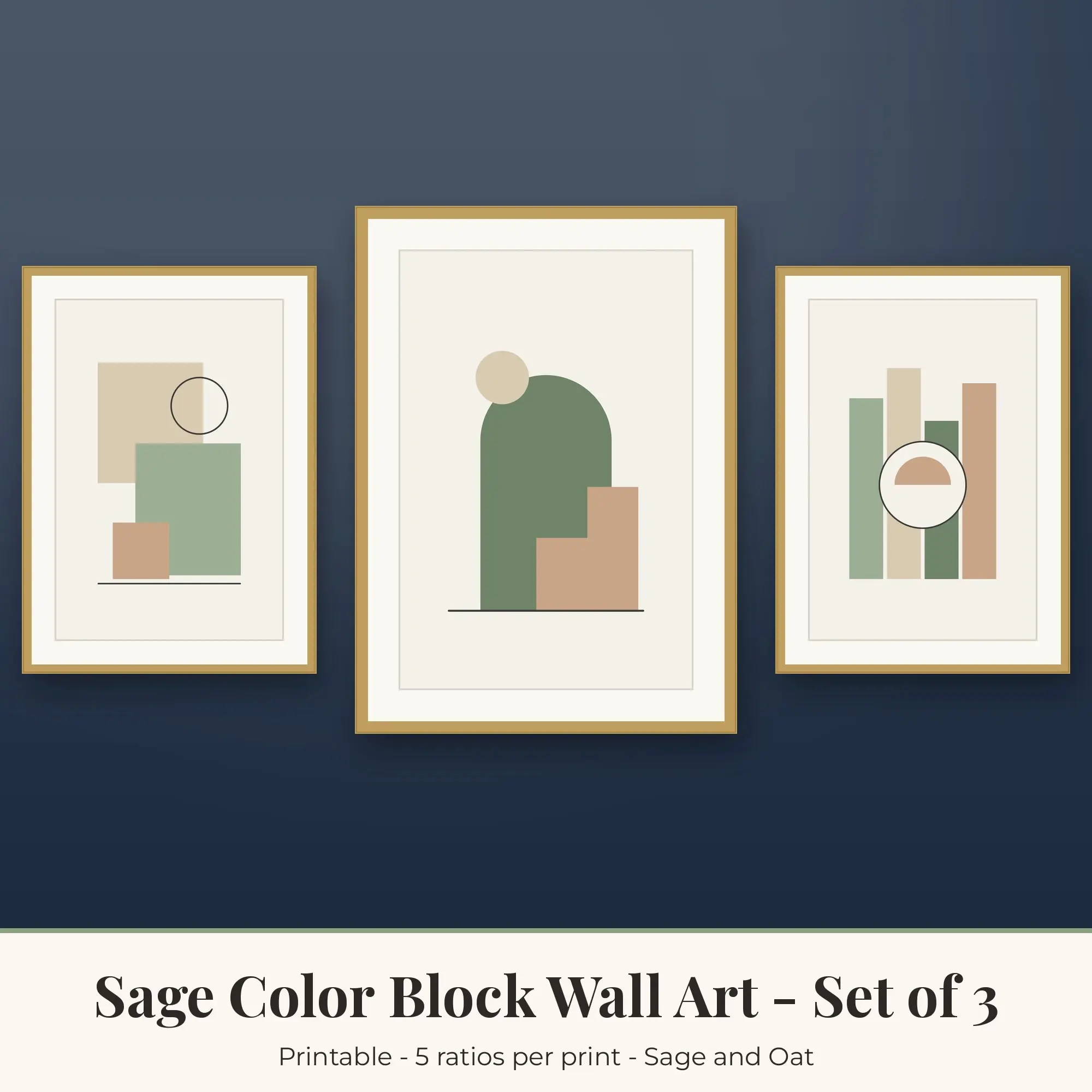Sage Color Block Wall Art Set of 3, Minimalist Shape Printables preview