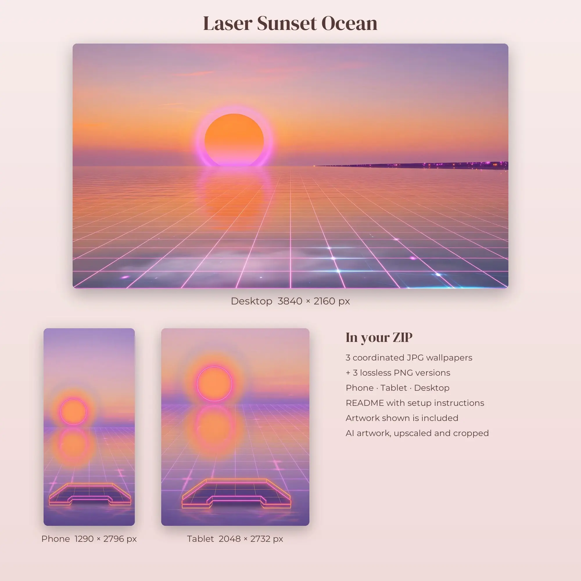 Wallpaper Pack – Laser Sunset Ocean, preview 2 of 2