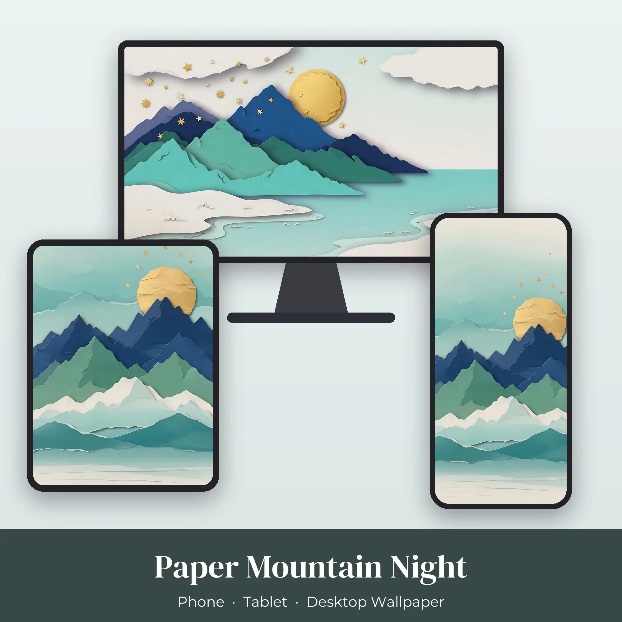 Wallpaper Pack – Paper Mountain Night, preview 1 of 2