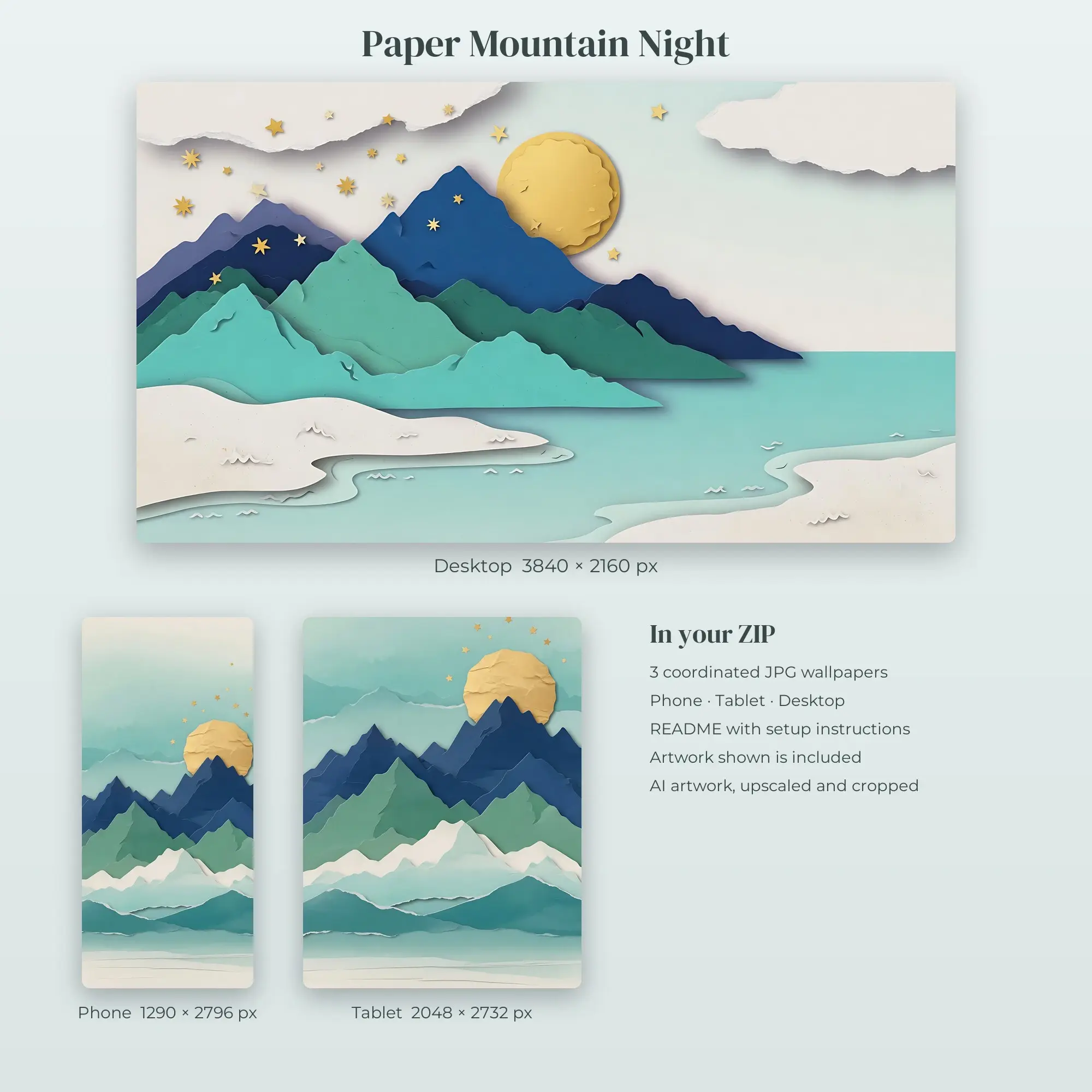 Wallpaper Pack – Paper Mountain Night, preview 2 of 2