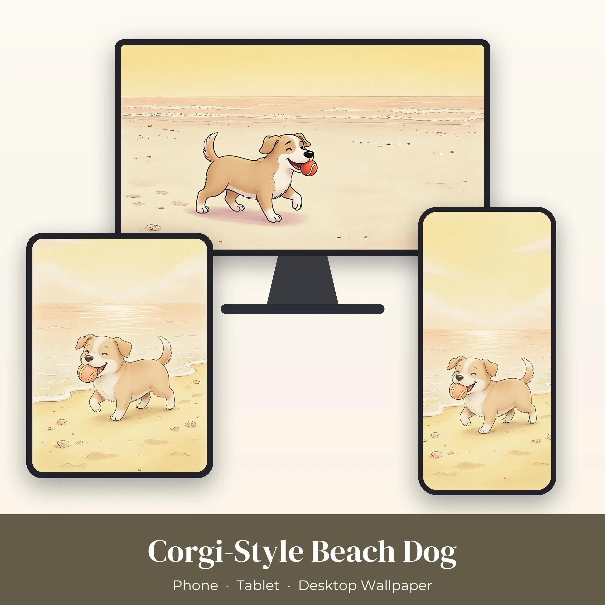 Wallpaper Pack – Corgi-Style Beach Dog preview