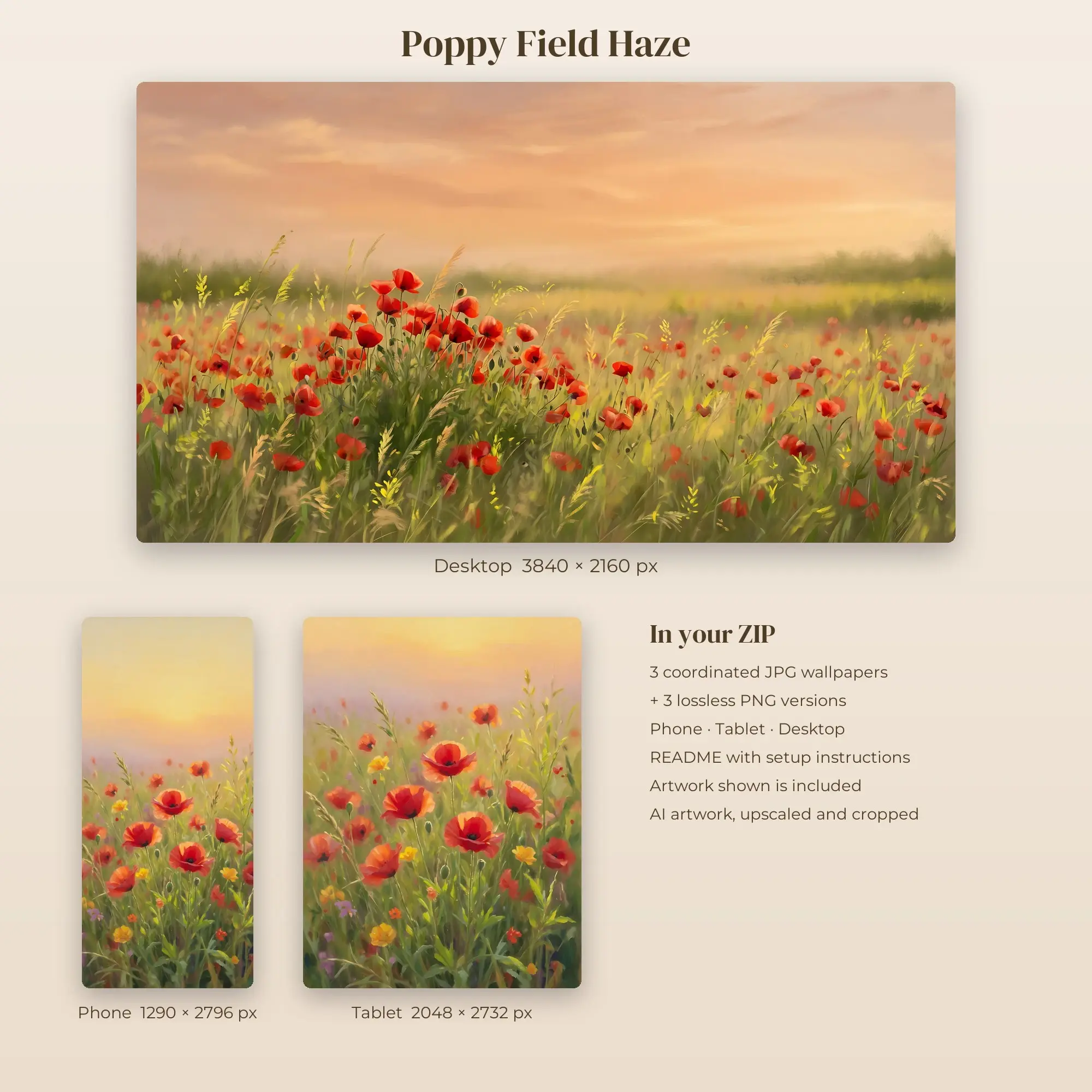 Wallpaper Pack – Poppy Field Haze, preview 2 of 2