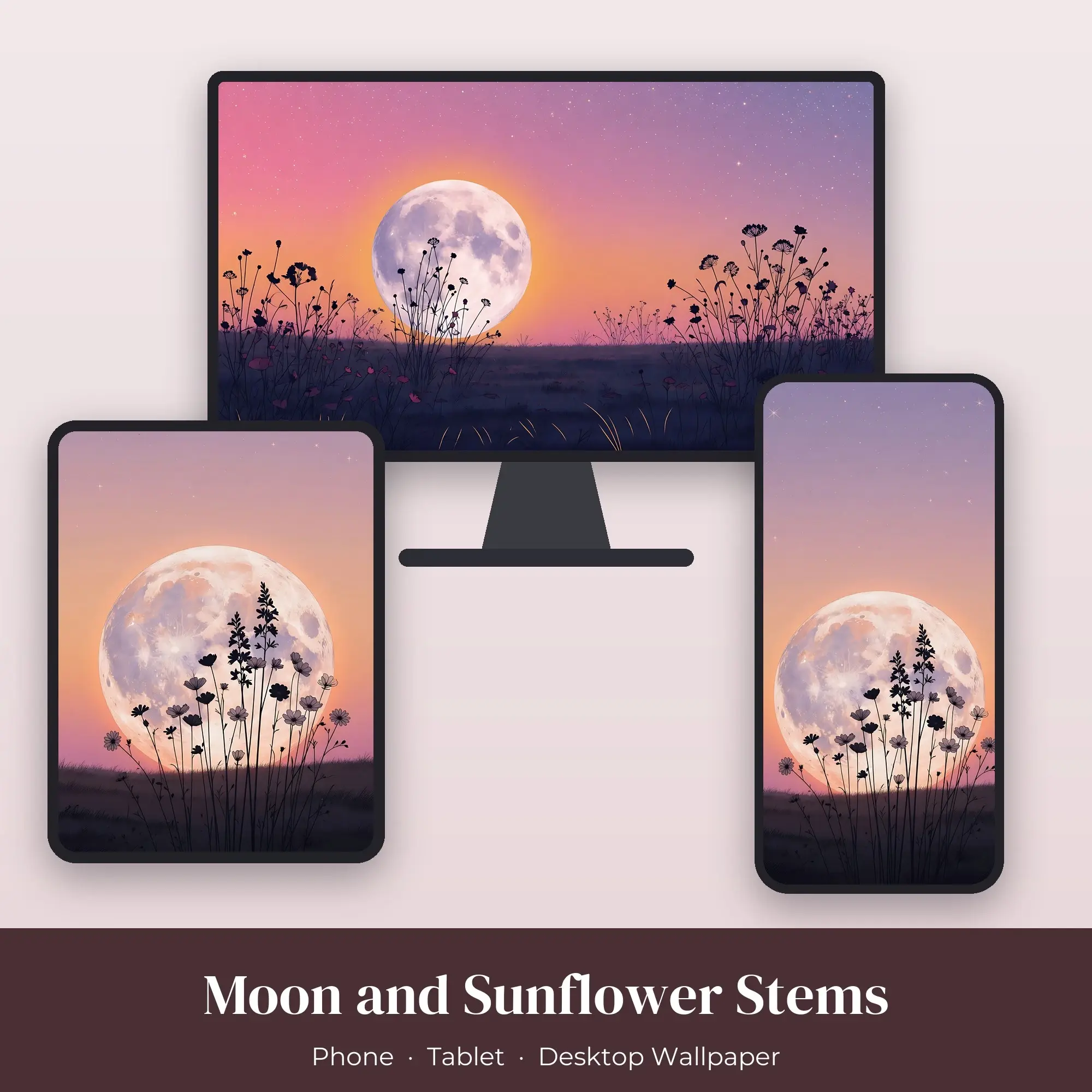 Wallpaper Pack – Moon and Sunflower Stems preview