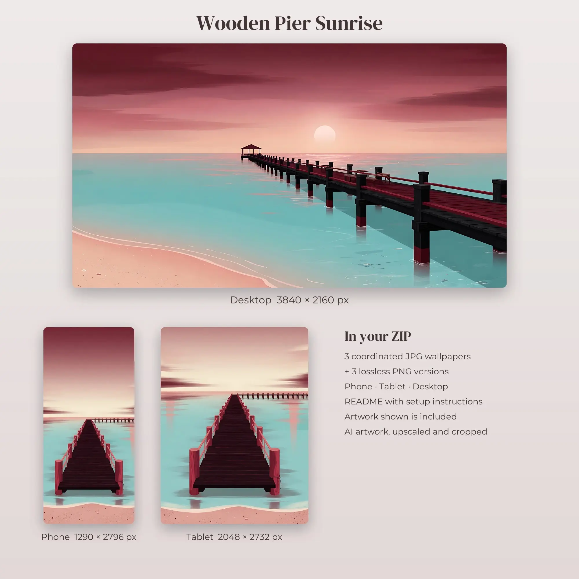 Wallpaper Pack – Wooden Pier Sunrise, preview 2 of 2