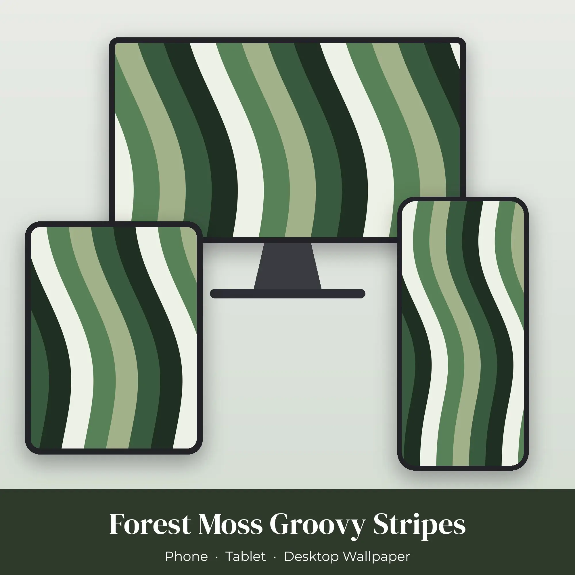 Forest Moss Groovy Stripes Wallpaper Set – Phone, Tablet & Desktop preview