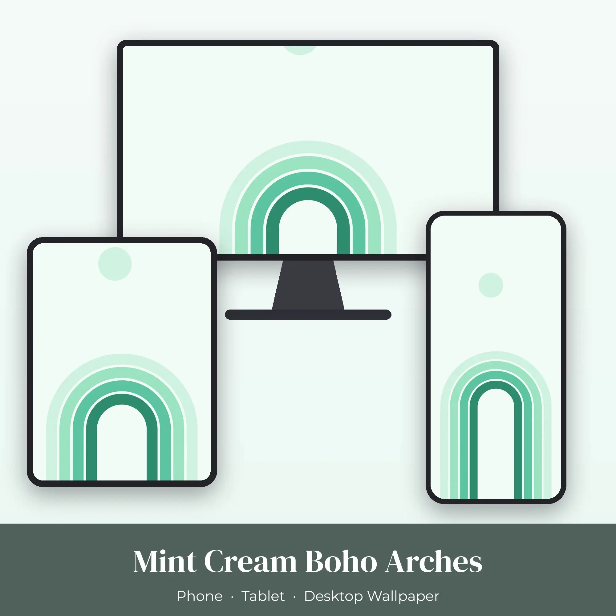 Mint Cream Boho Arches Wallpaper Set – Phone, Tablet & Desktop preview