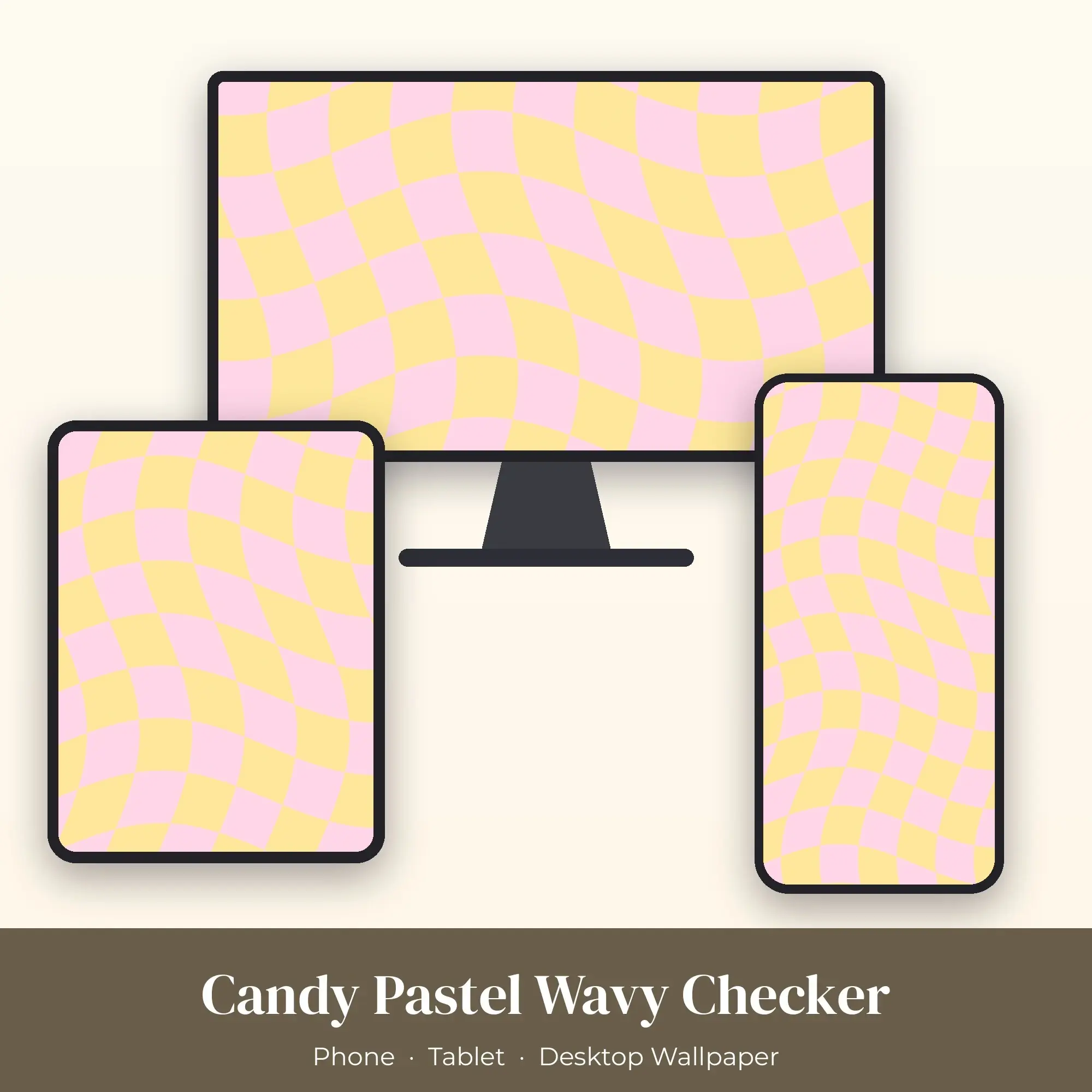 Candy Pastel Wavy Checker Wallpaper Set – Phone, Tablet & Desktop, preview 1 of 2