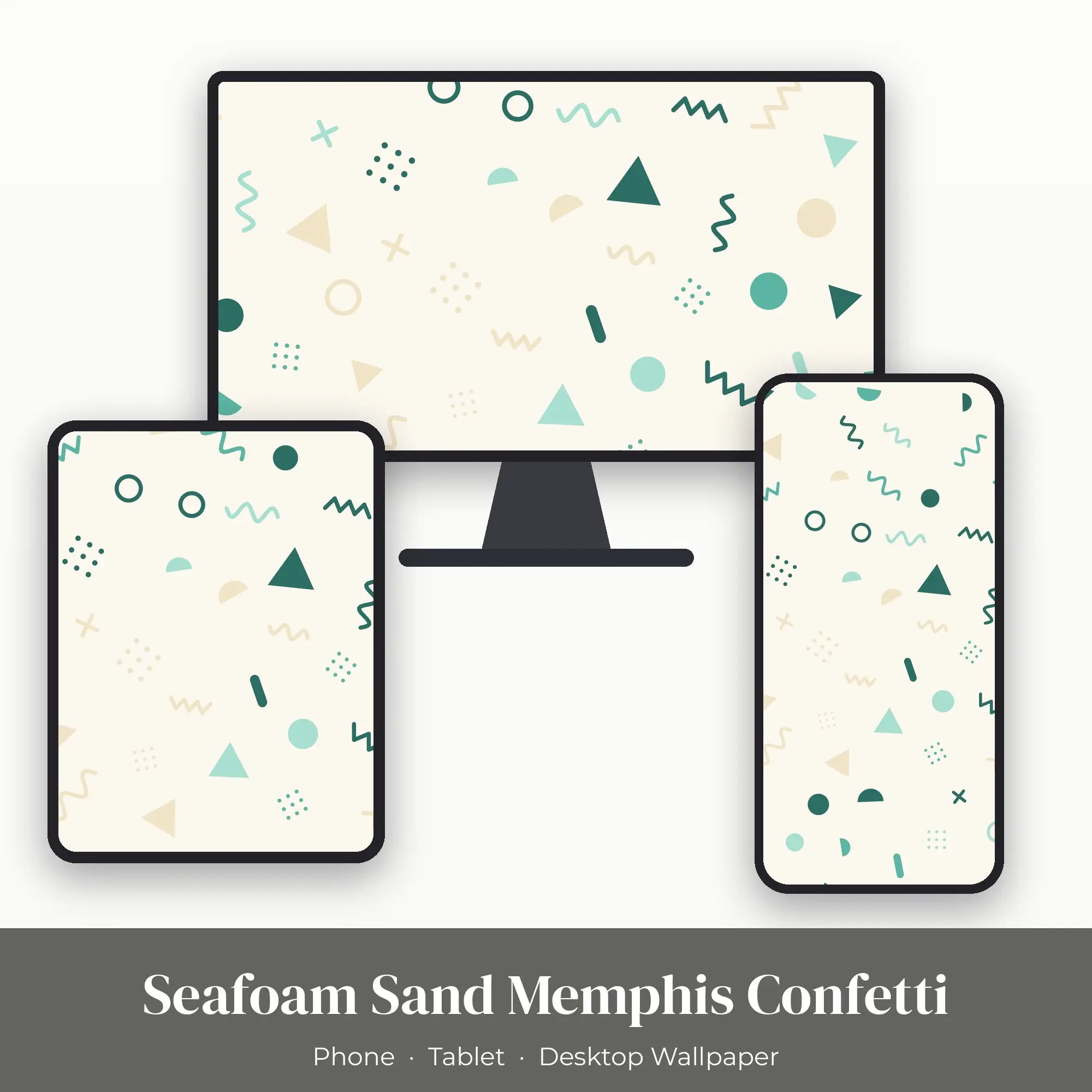Seafoam Sand Memphis Confetti Wallpaper Set – Phone, Tablet & Desktop preview