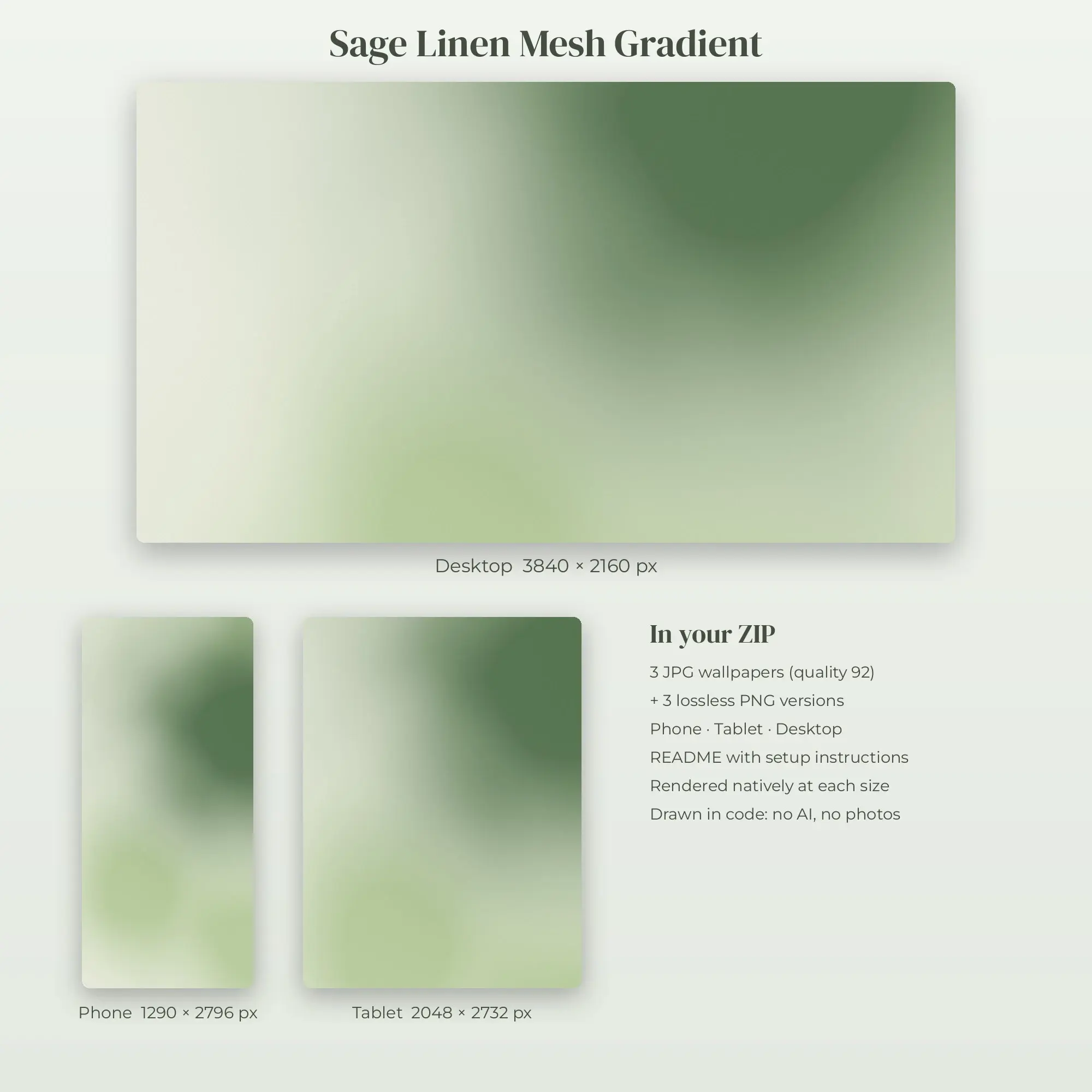 Sage Linen Mesh Gradient Wallpaper Set – Phone, Tablet & Desktop, preview 2 of 2