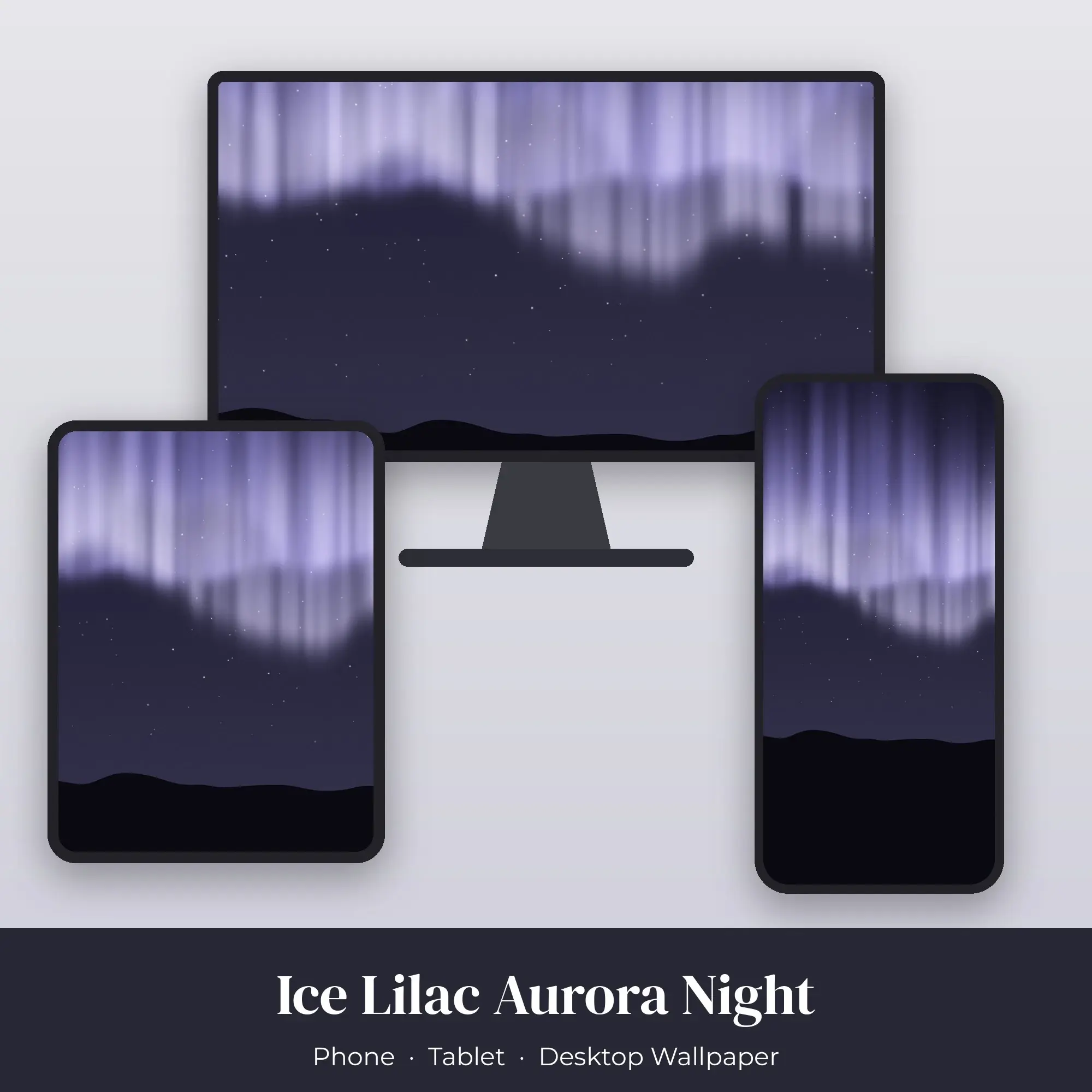 Ice Lilac Aurora Night Wallpaper Set – Phone, Tablet & Desktop preview