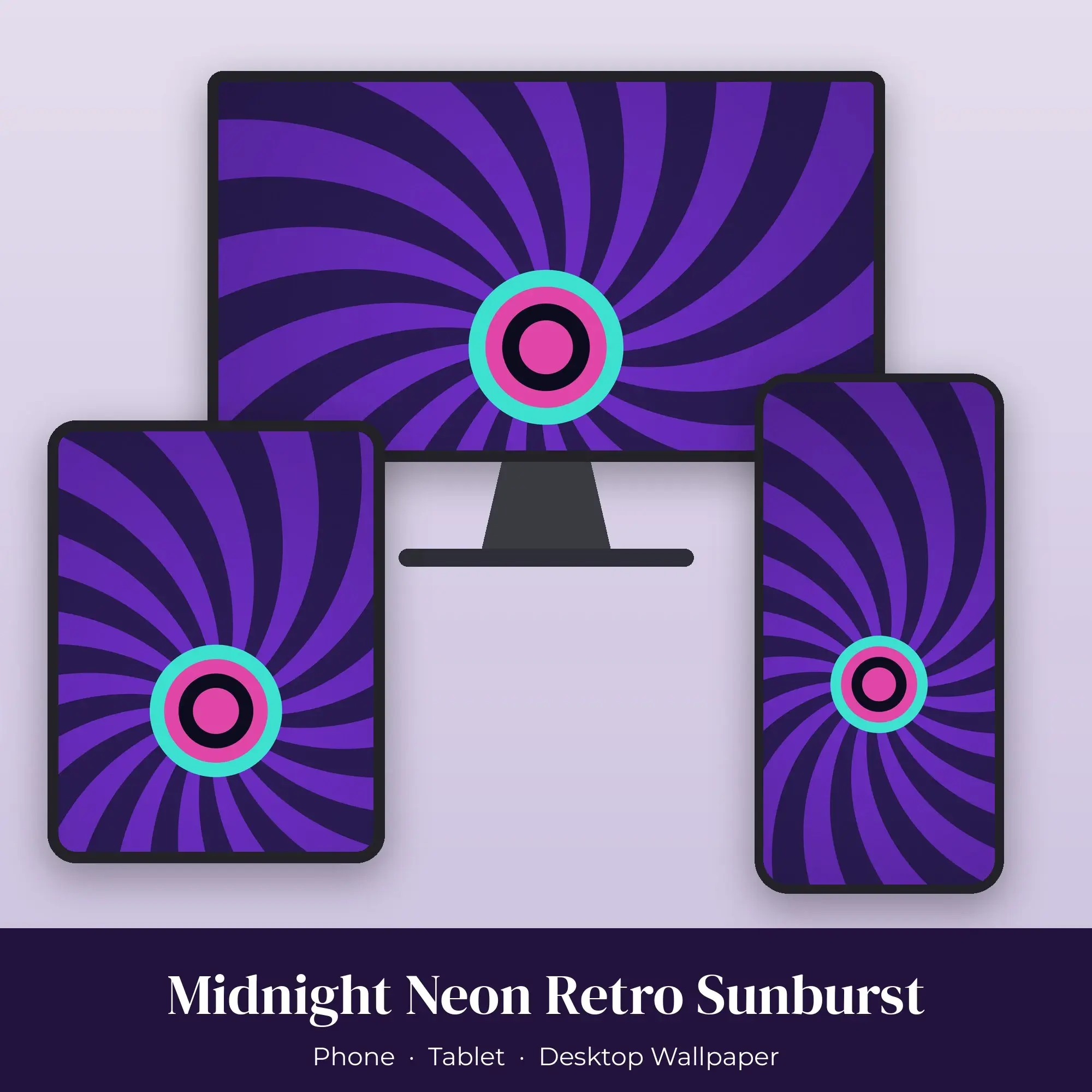 Midnight Neon Retro Sunburst Wallpaper Set – Phone, Tablet & Desktop preview