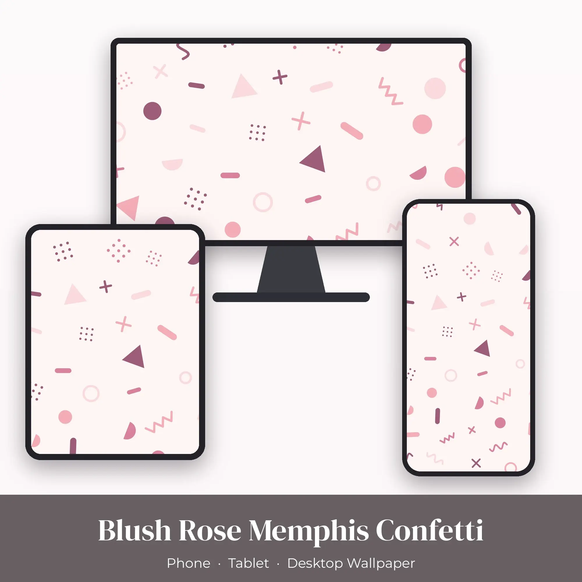 Blush Rose Memphis Confetti Wallpaper Set – Phone, Tablet & Desktop preview
