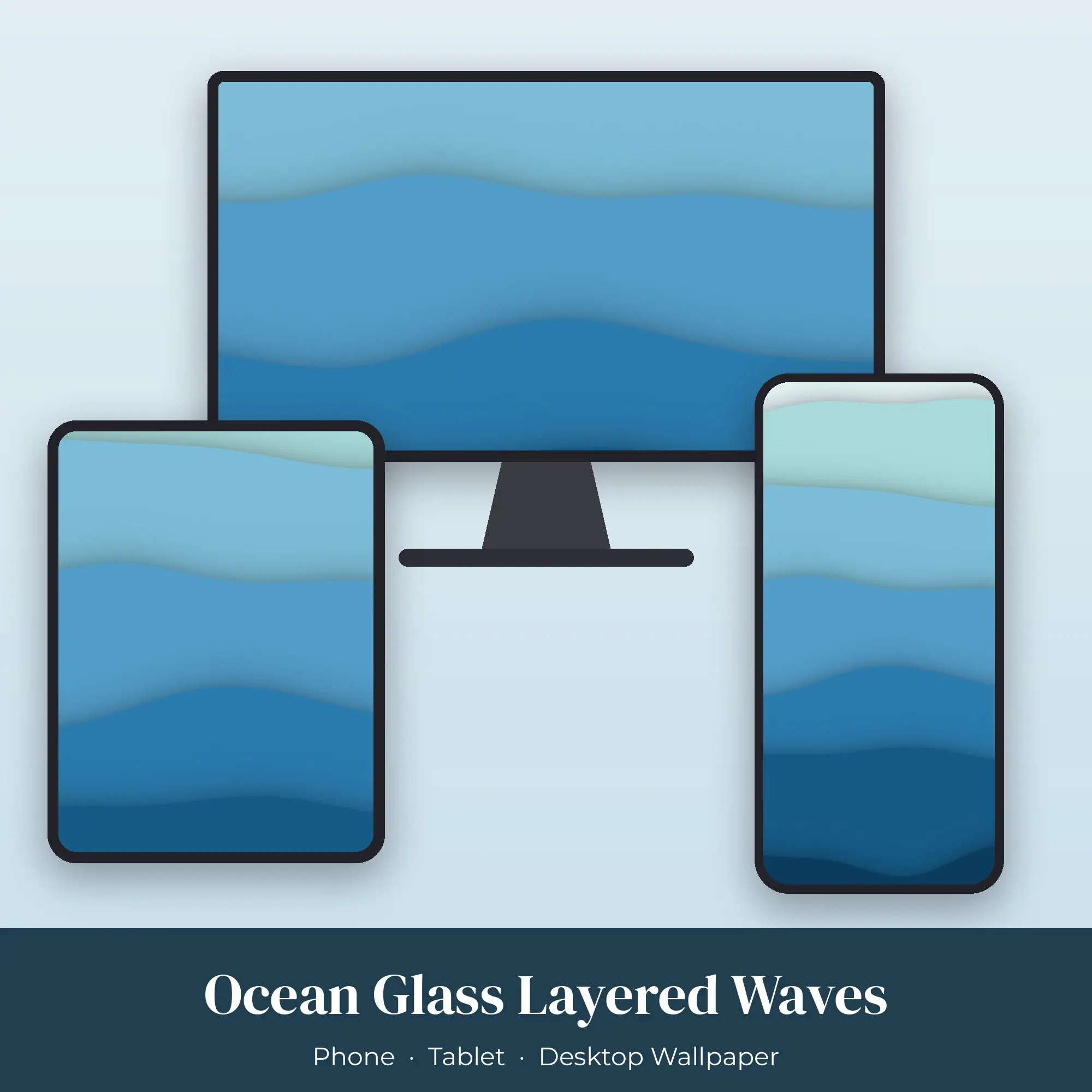 Ocean Glass Layered Waves Wallpaper Set – Phone, Tablet & Desktop preview