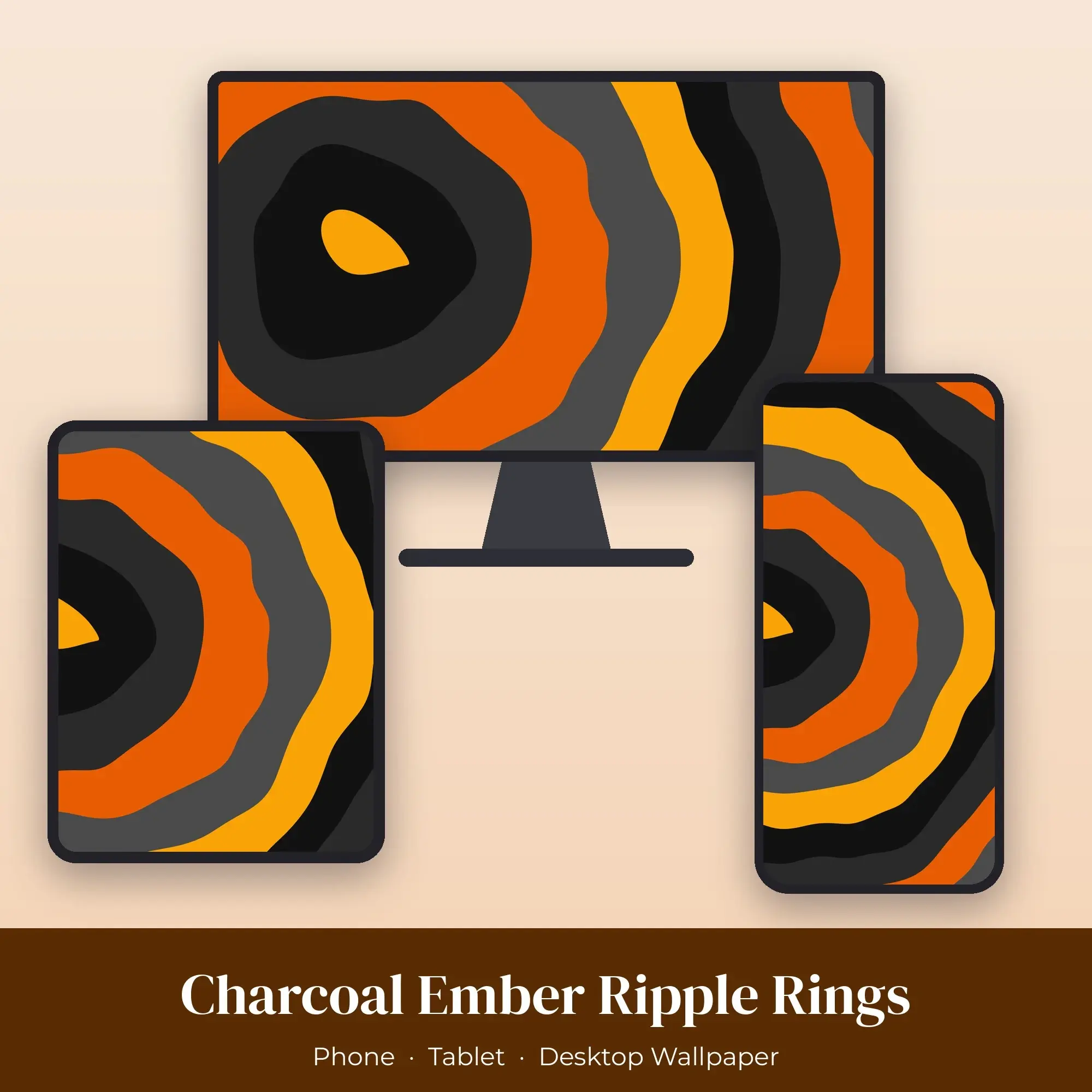 Charcoal Ember Ripple Rings Wallpaper Set – Phone, Tablet & Desktop preview