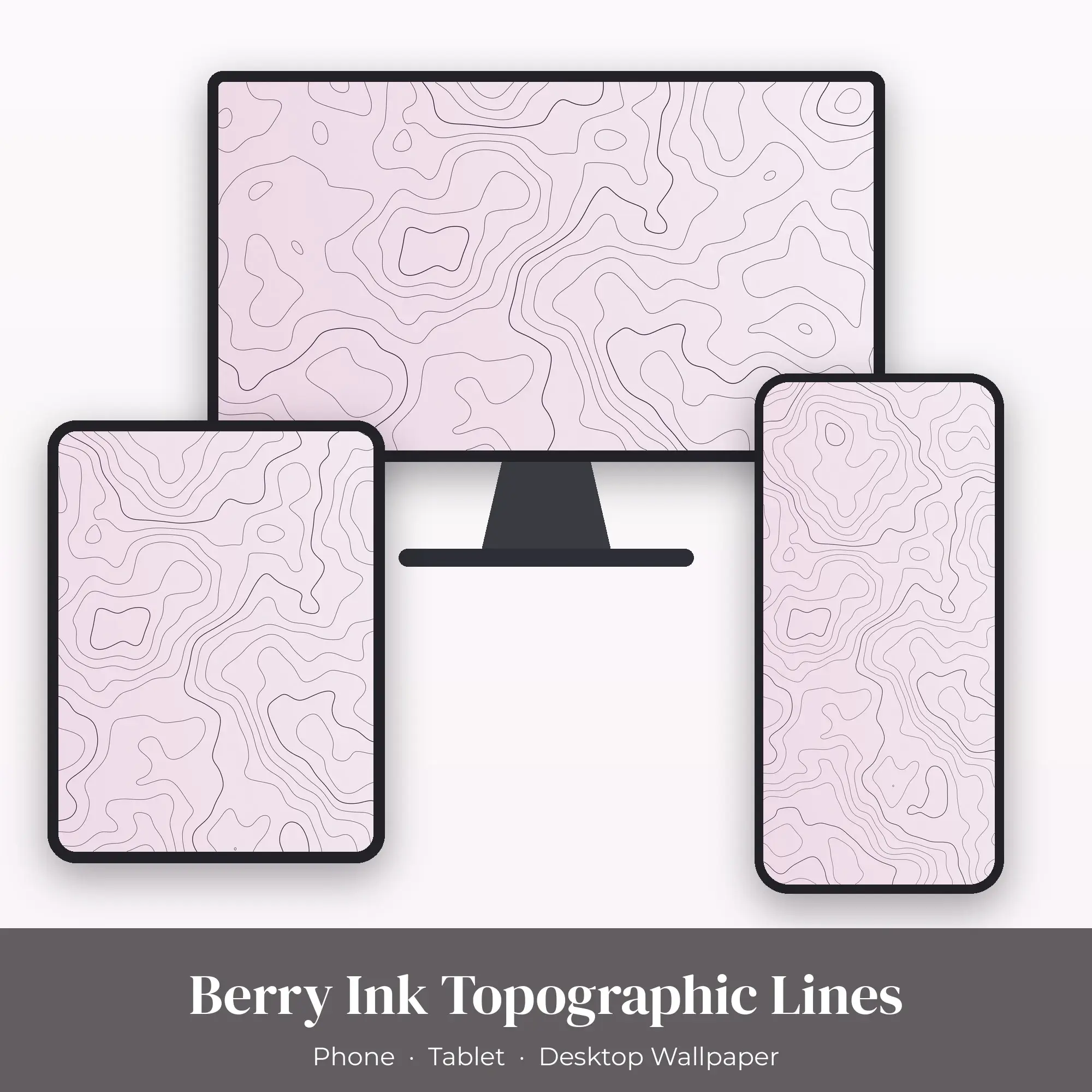 Berry Ink Topographic Lines Wallpaper Set – Phone, Tablet & Desktop preview