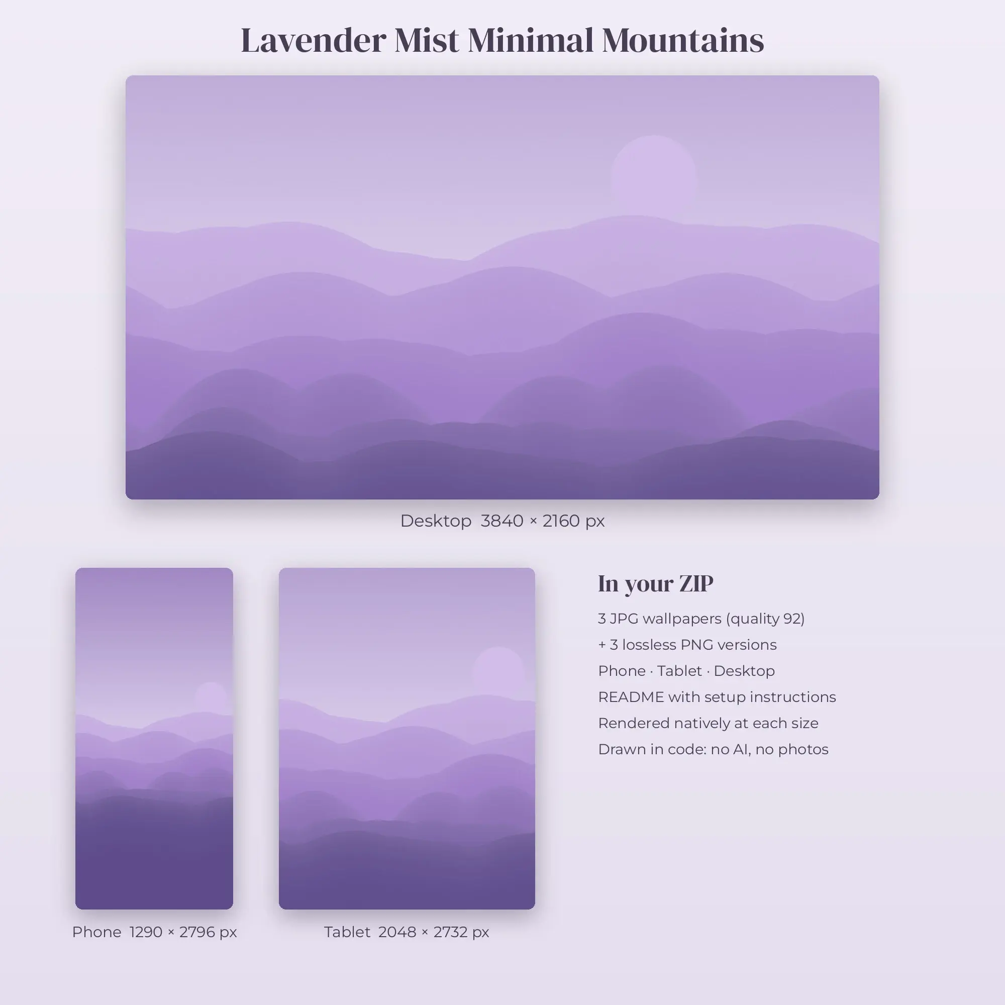 Lavender Mist Minimal Mountains Wallpaper – Phone & Desktop, preview 2 of 2
