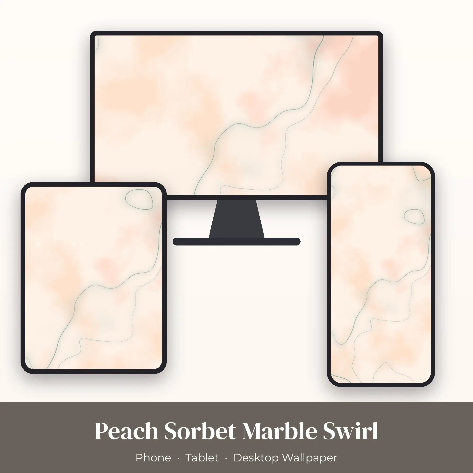 Peach Sorbet Marble Swirl Wallpaper Set – Phone, Tablet & Desktop preview