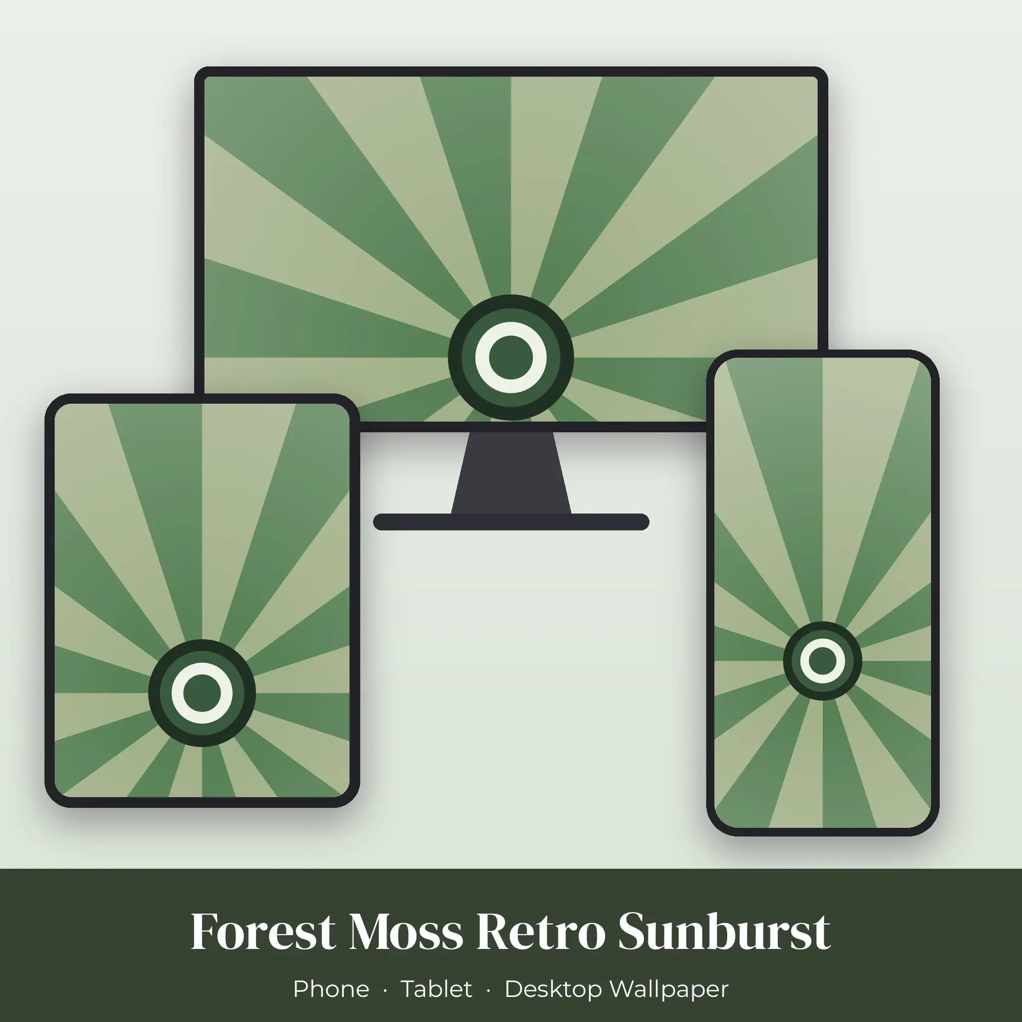 Forest Moss Retro Sunburst Wallpaper Set – Phone, Tablet & Desktop preview