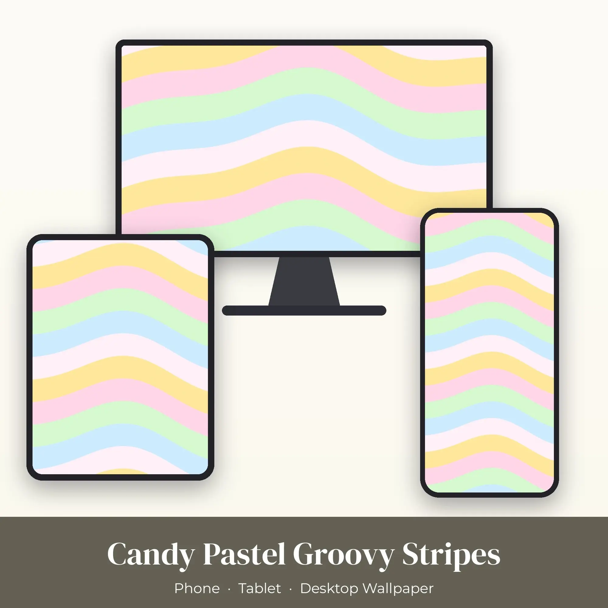 Candy Pastel Groovy Stripes Wallpaper Set – Phone, Tablet & Desktop preview
