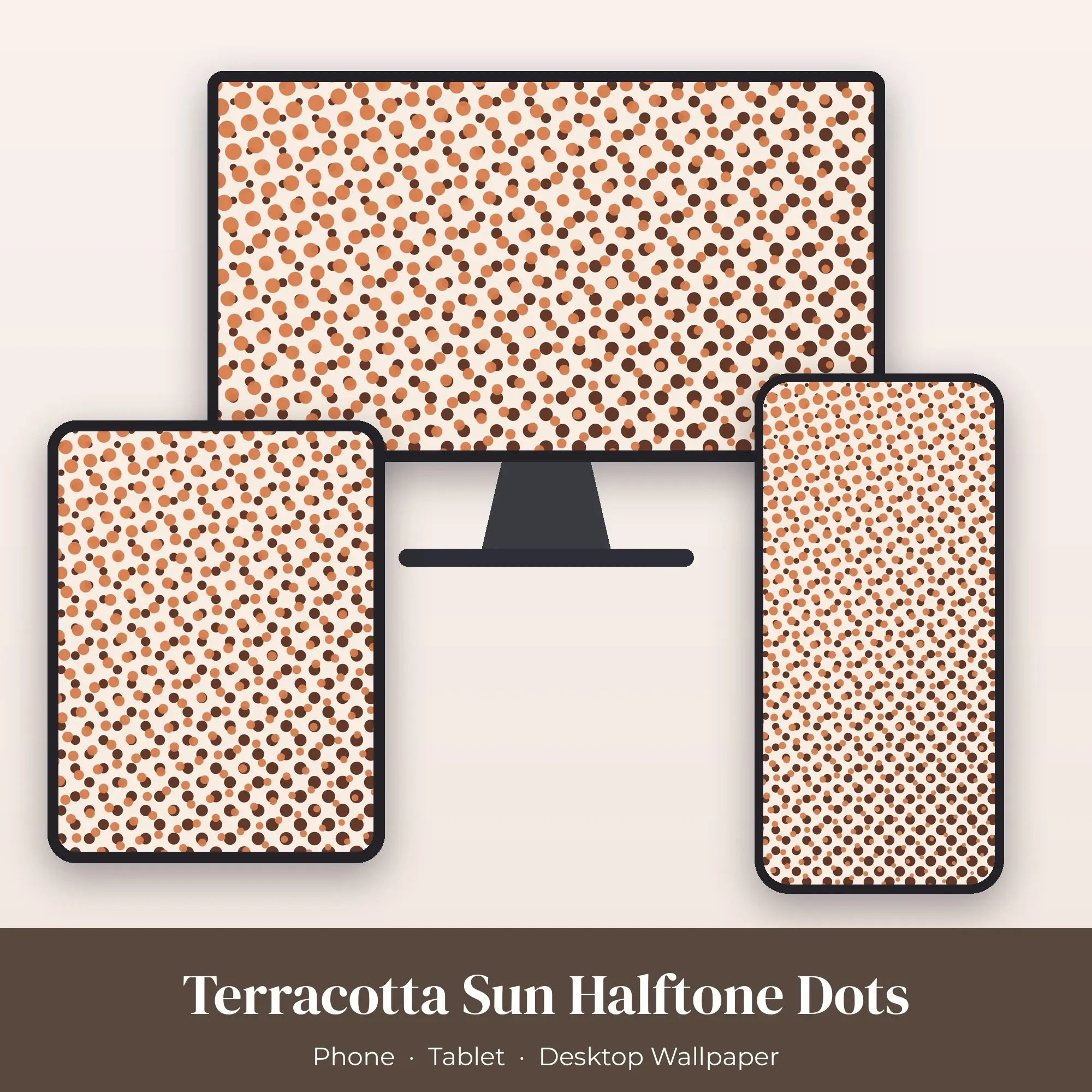 Terracotta Sun Halftone Dots Wallpaper Set – Phone, Tablet & Desktop, preview 1 of 2