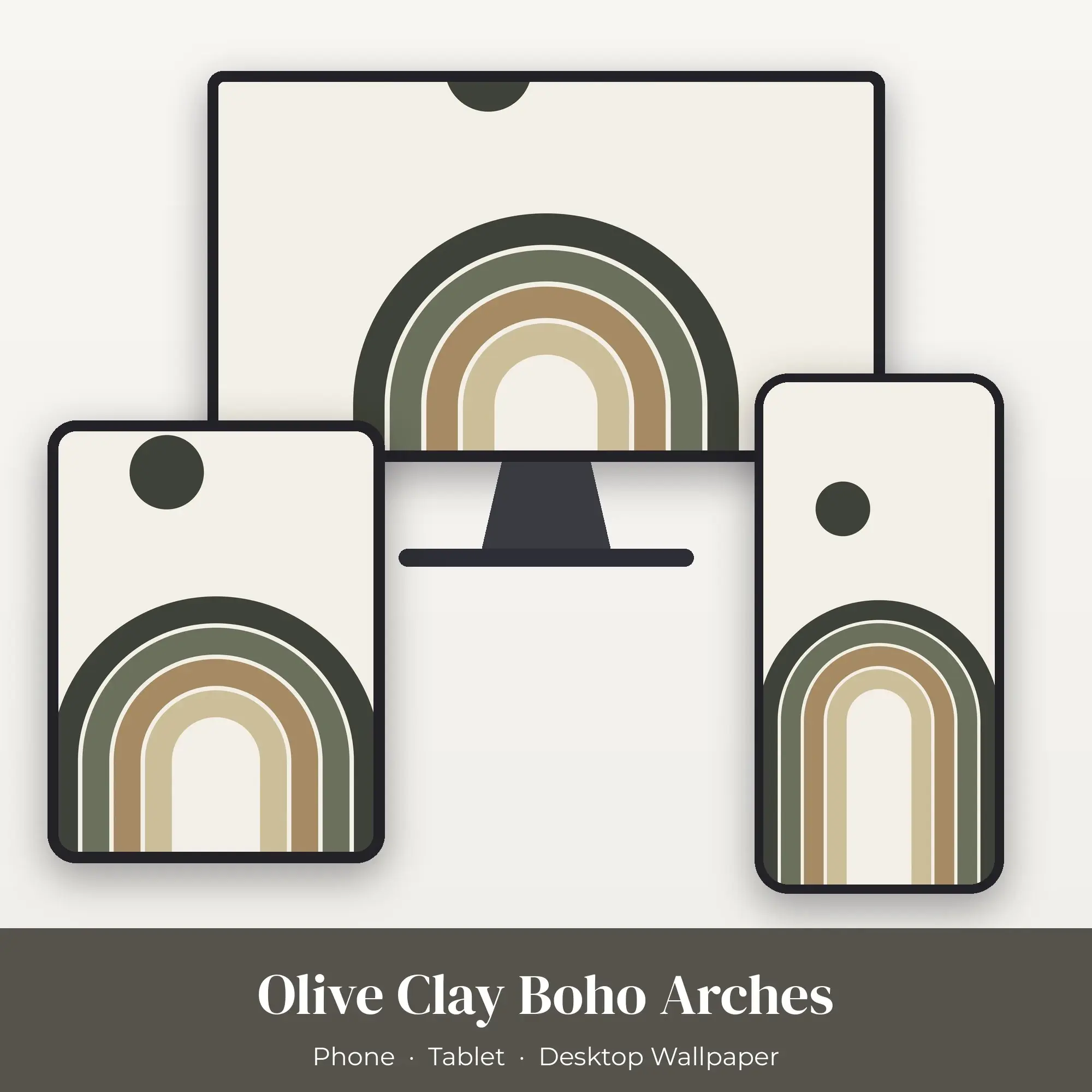 Olive Clay Boho Arches Wallpaper Set – Phone, Tablet & Desktop preview
