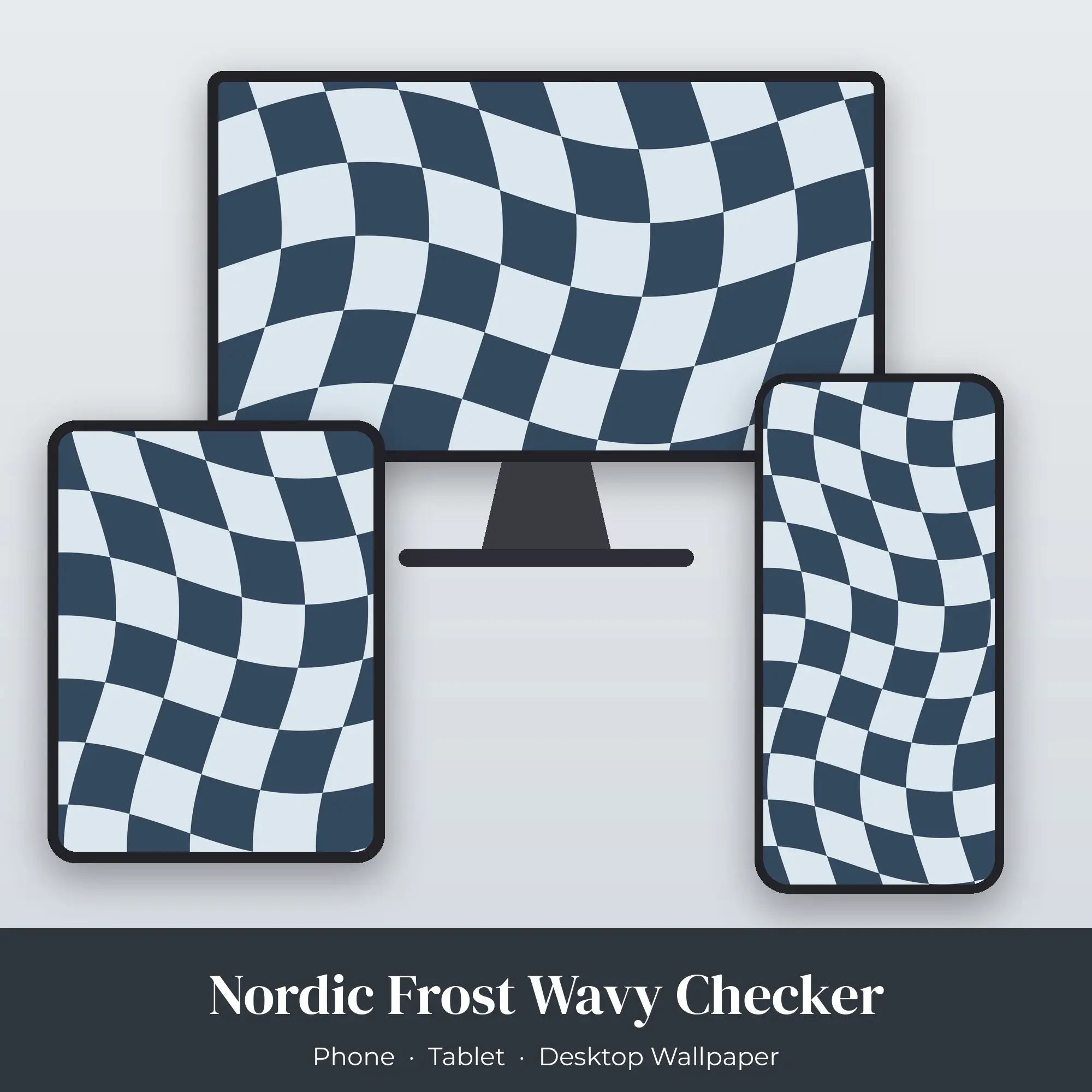 Nordic Frost Wavy Checker Wallpaper Set – Phone, Tablet & Desktop preview