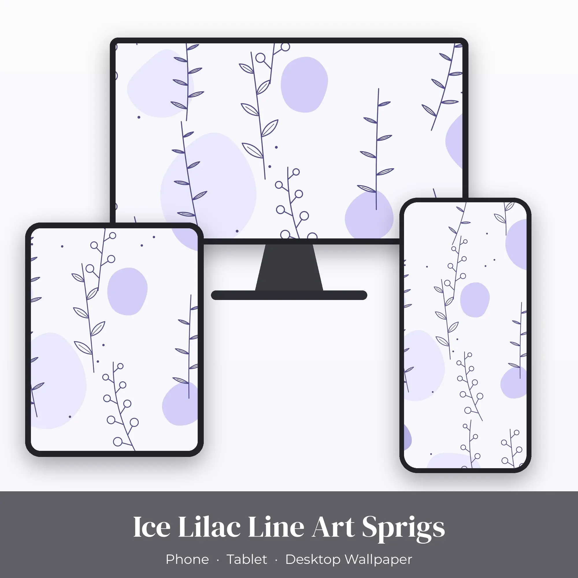 Ice Lilac Line Art Sprigs Wallpaper Set – Phone, Tablet & Desktop preview