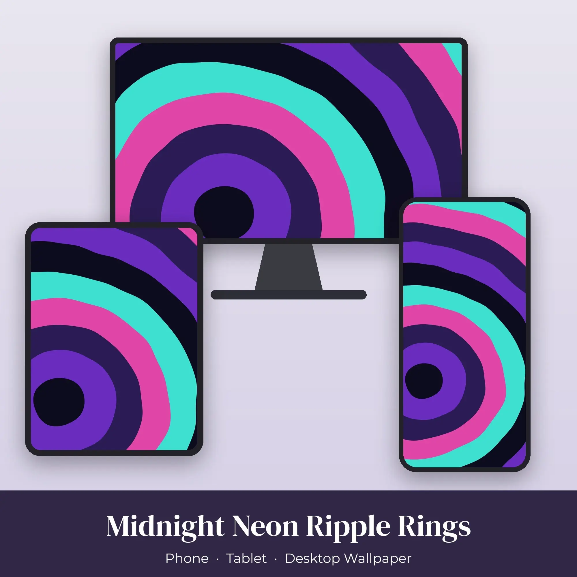 Midnight Neon Ripple Rings Wallpaper Set – Phone, Tablet & Desktop preview