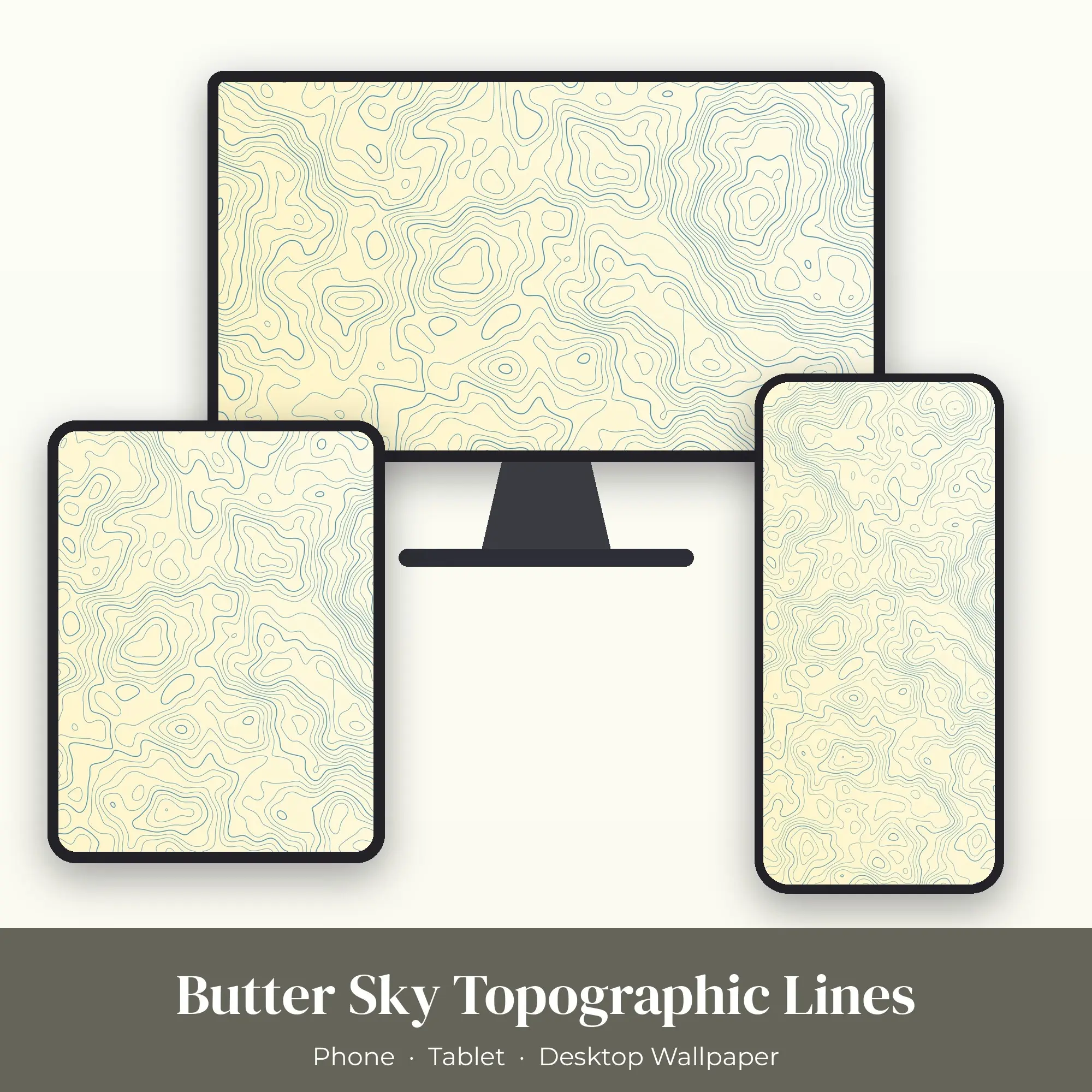 Butter Sky Topographic Lines Wallpaper Set – Phone, Tablet & Desktop preview