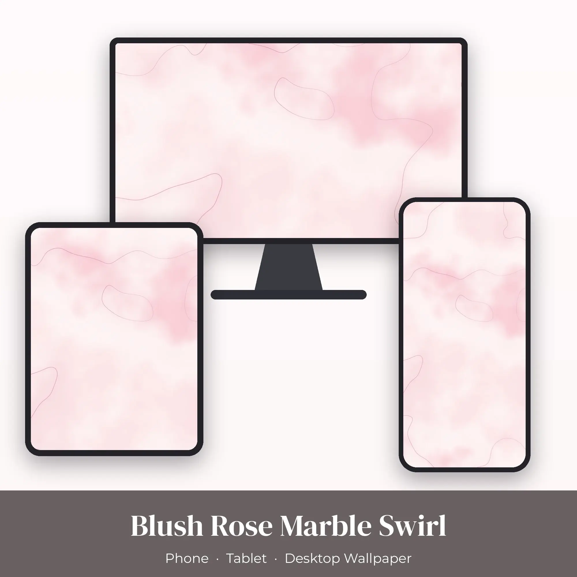 Blush Rose Marble Swirl Wallpaper Set – Phone, Tablet & Desktop preview
