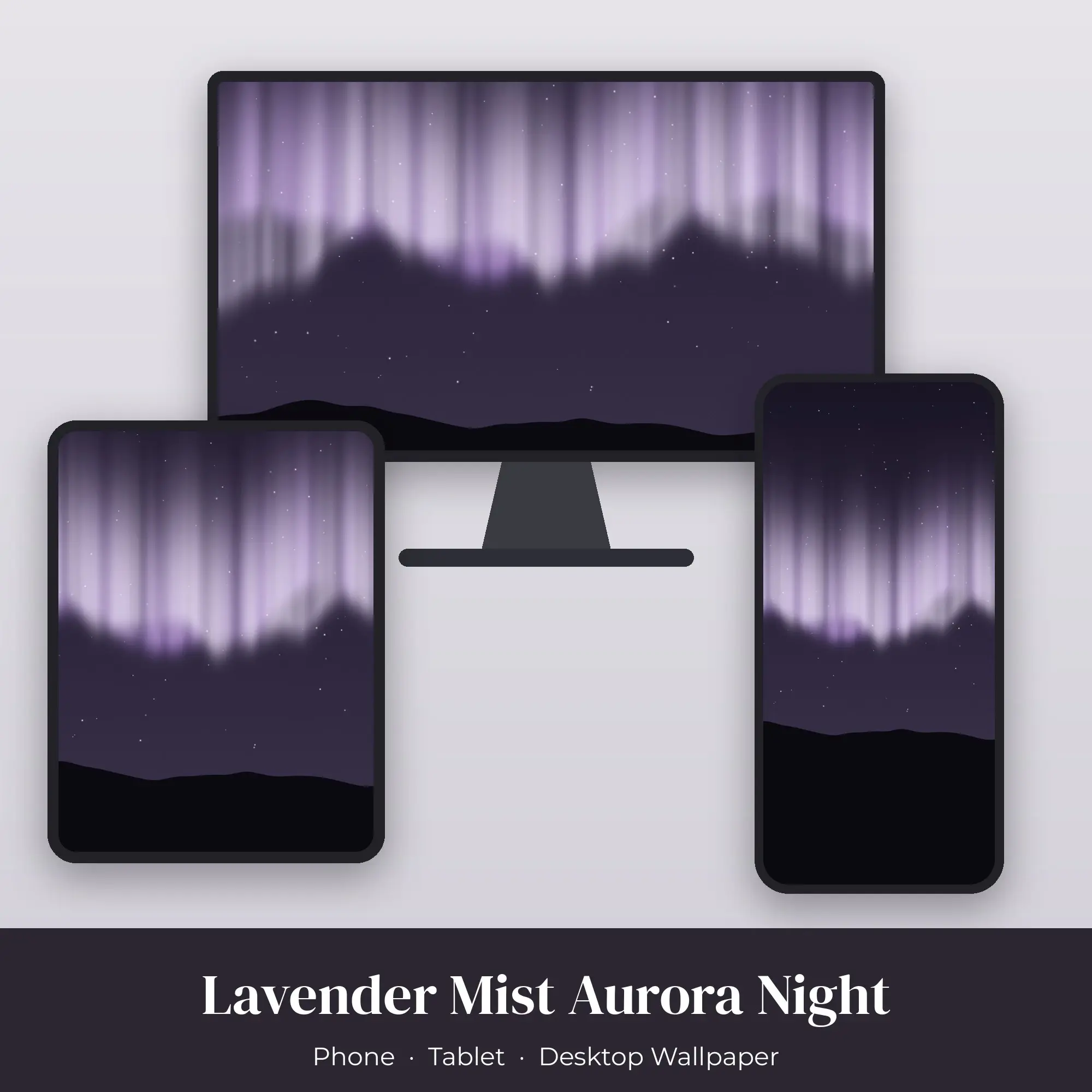 Lavender Mist Aurora Night Wallpaper Set – Phone, Tablet & Desktop, preview 1 of 2