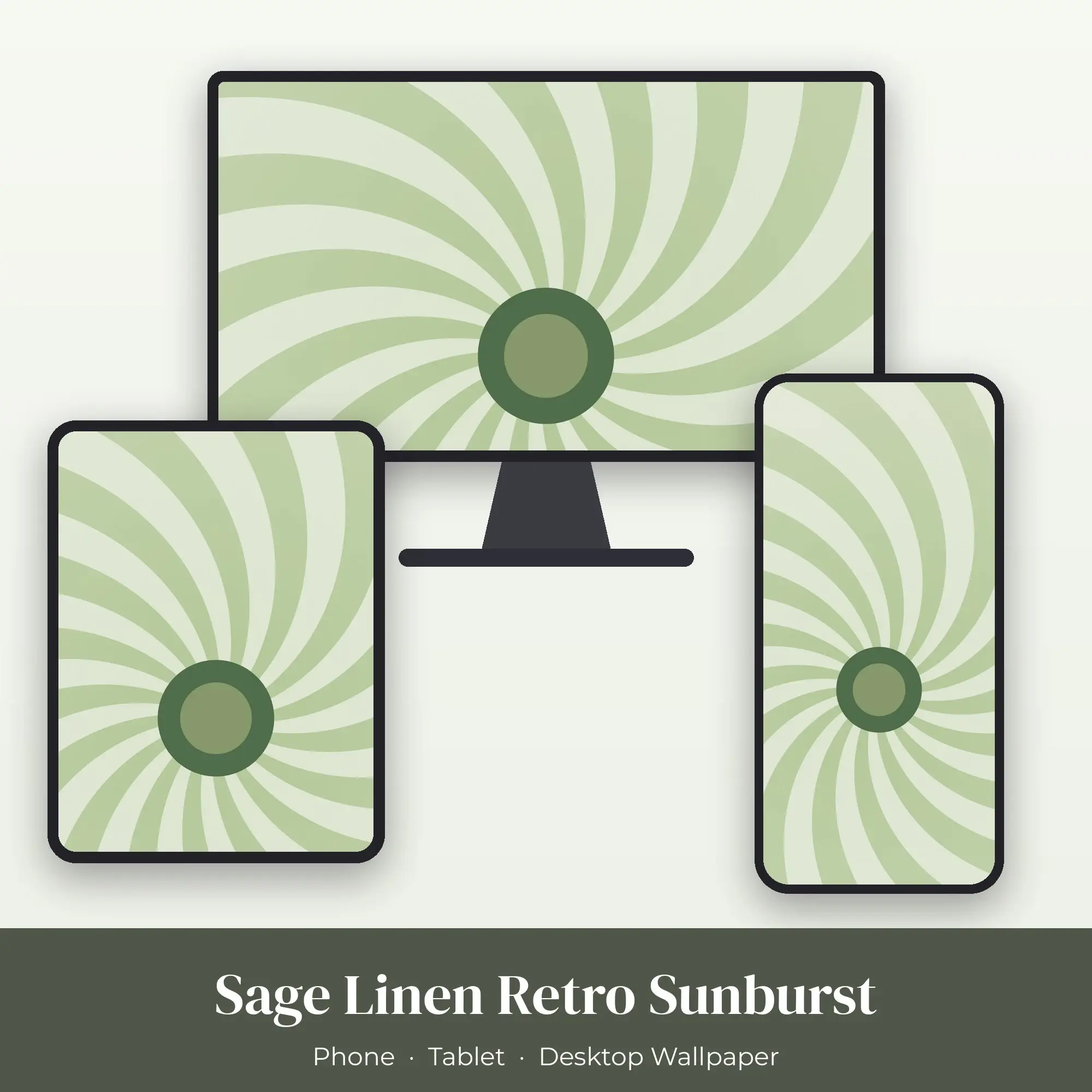 Sage Linen Retro Sunburst Wallpaper Set – Phone, Tablet & Desktop preview