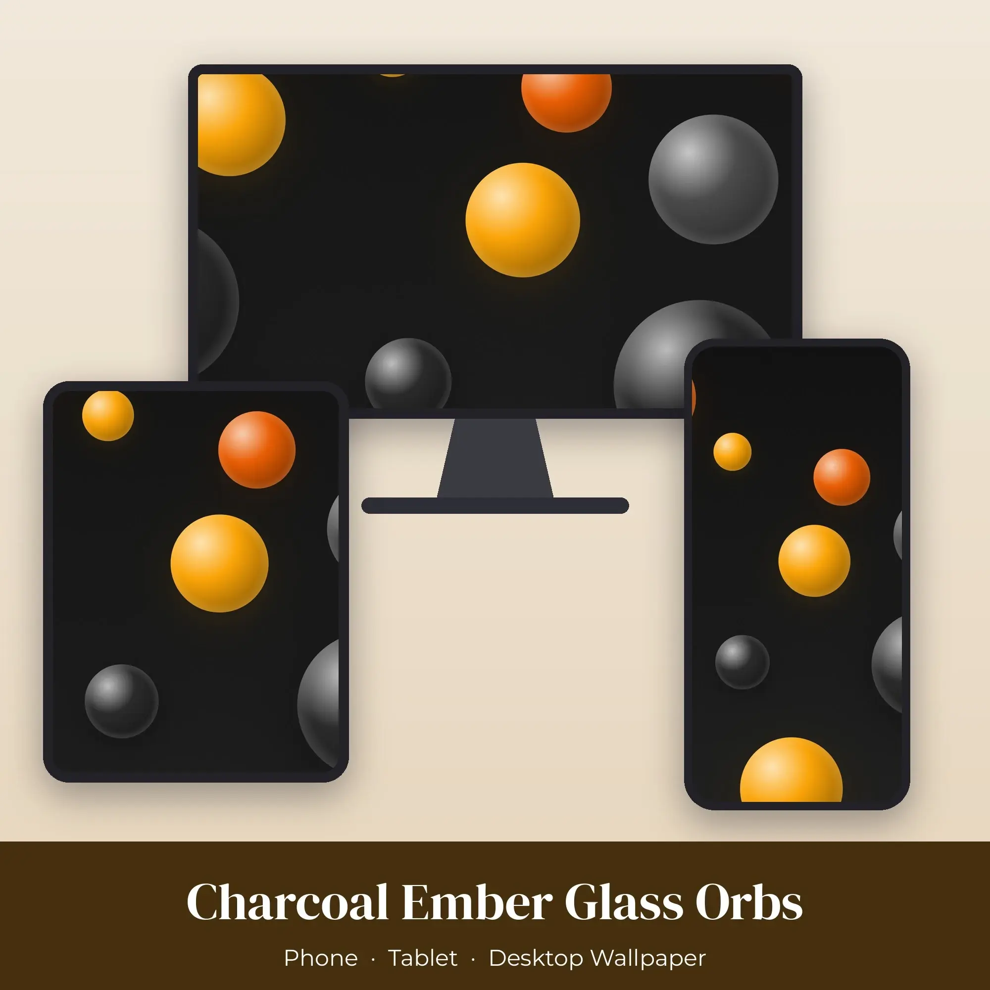Charcoal Ember Glass Orbs Wallpaper Set – Phone, Tablet & Desktop preview