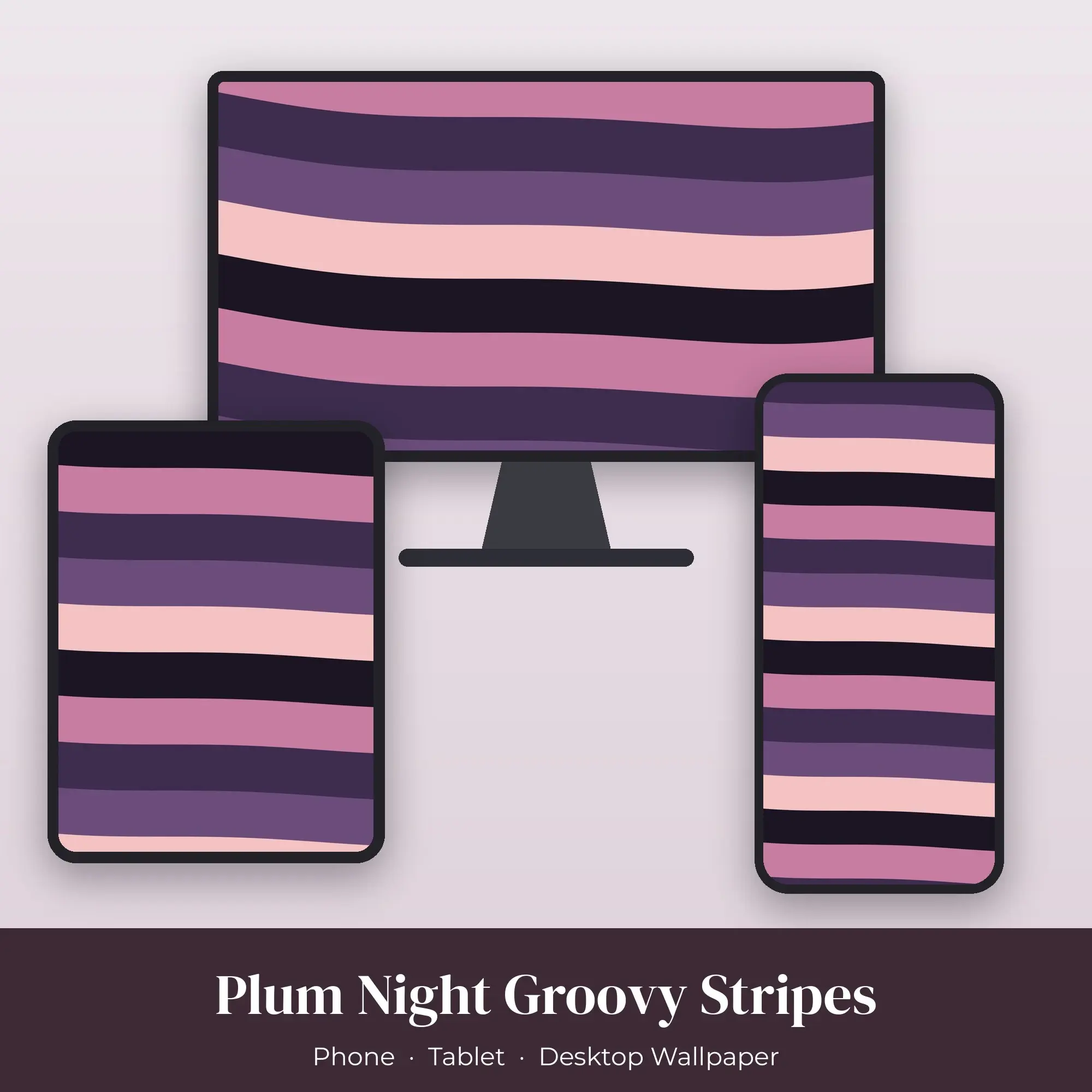 Plum Night Groovy Stripes Wallpaper Set – Phone, Tablet & Desktop preview