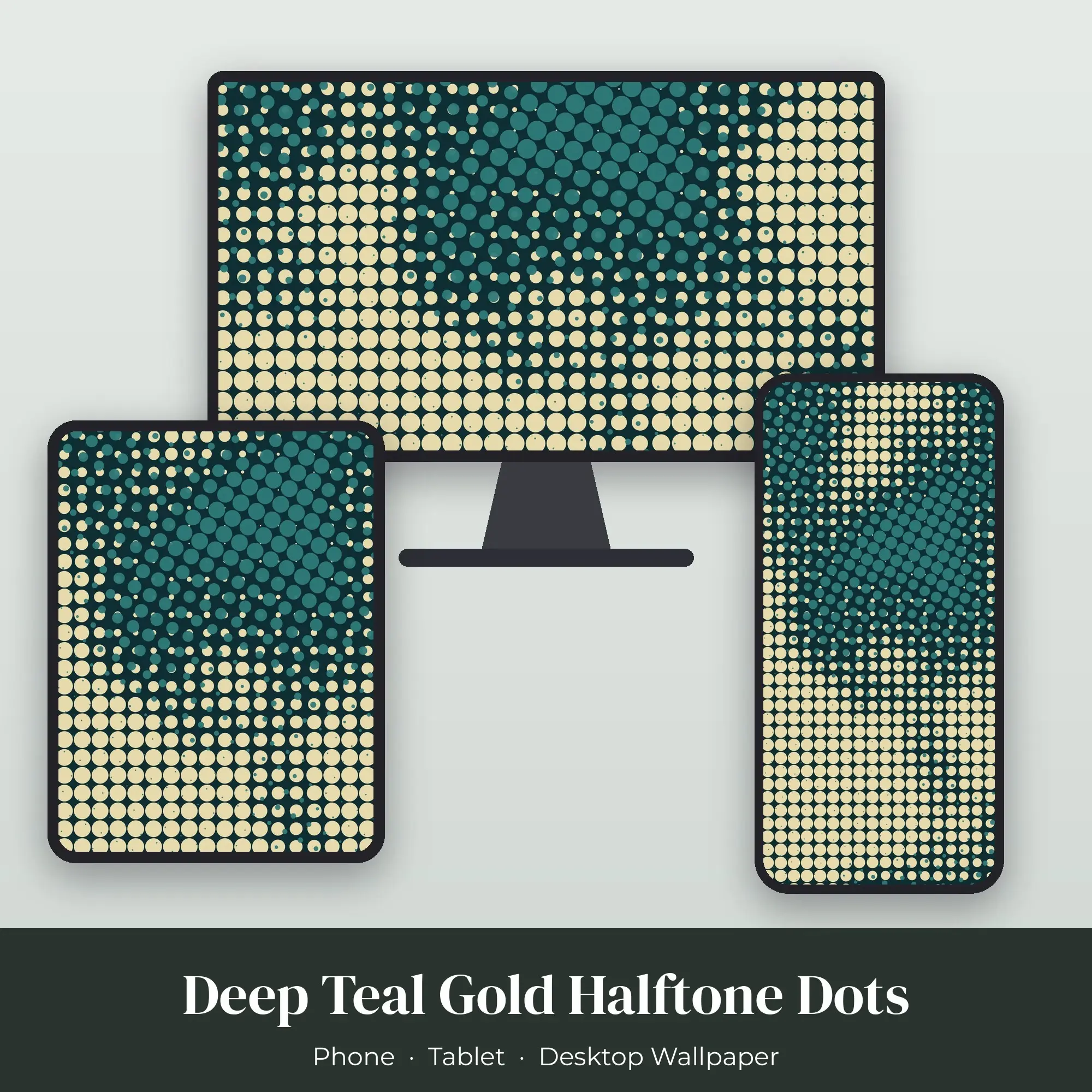 Deep Teal Gold Halftone Dots Wallpaper Set – Phone, Tablet & Desktop preview